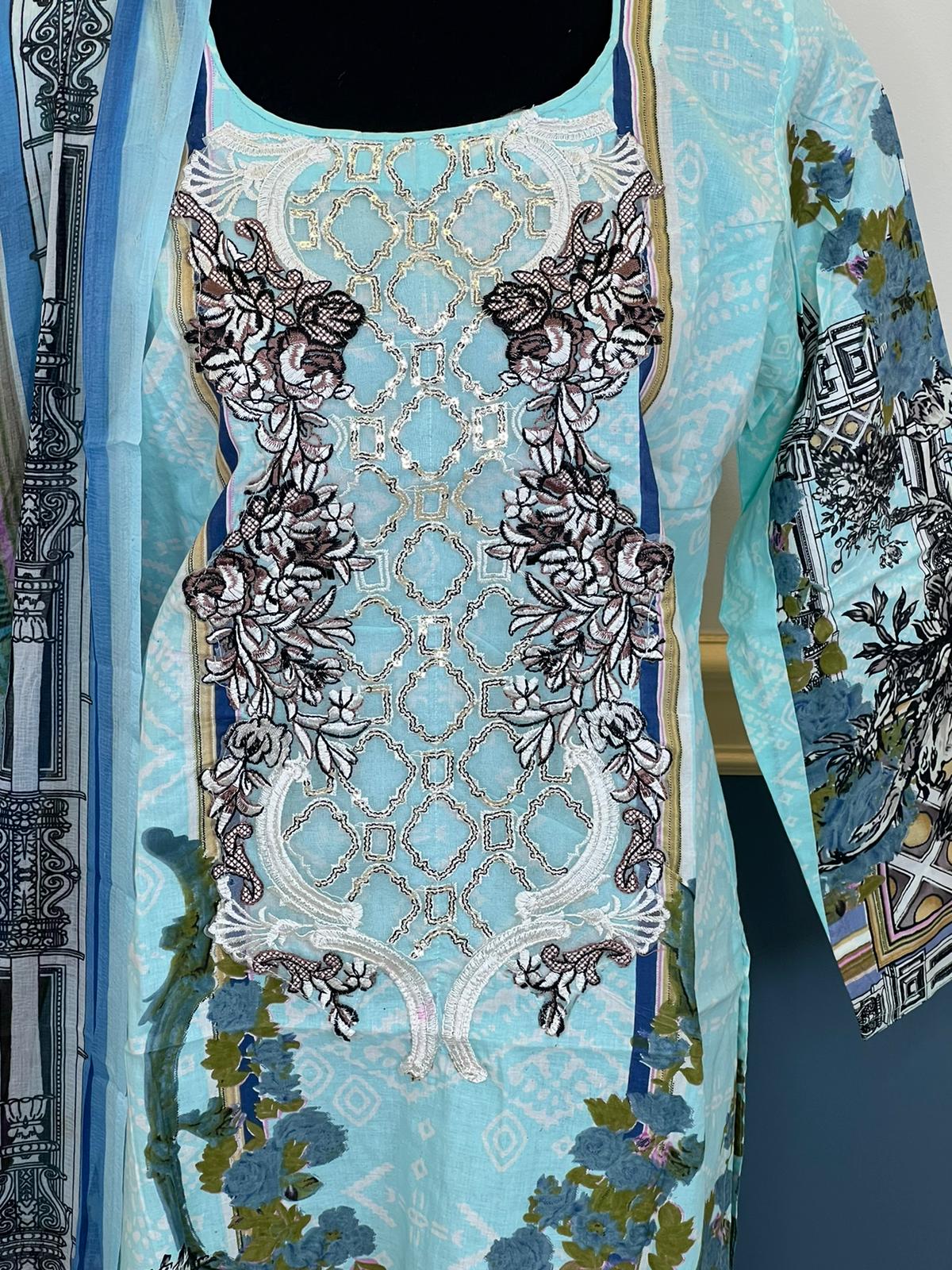 Indian Cotton Stitched Embroidery Suit Ready To Ship