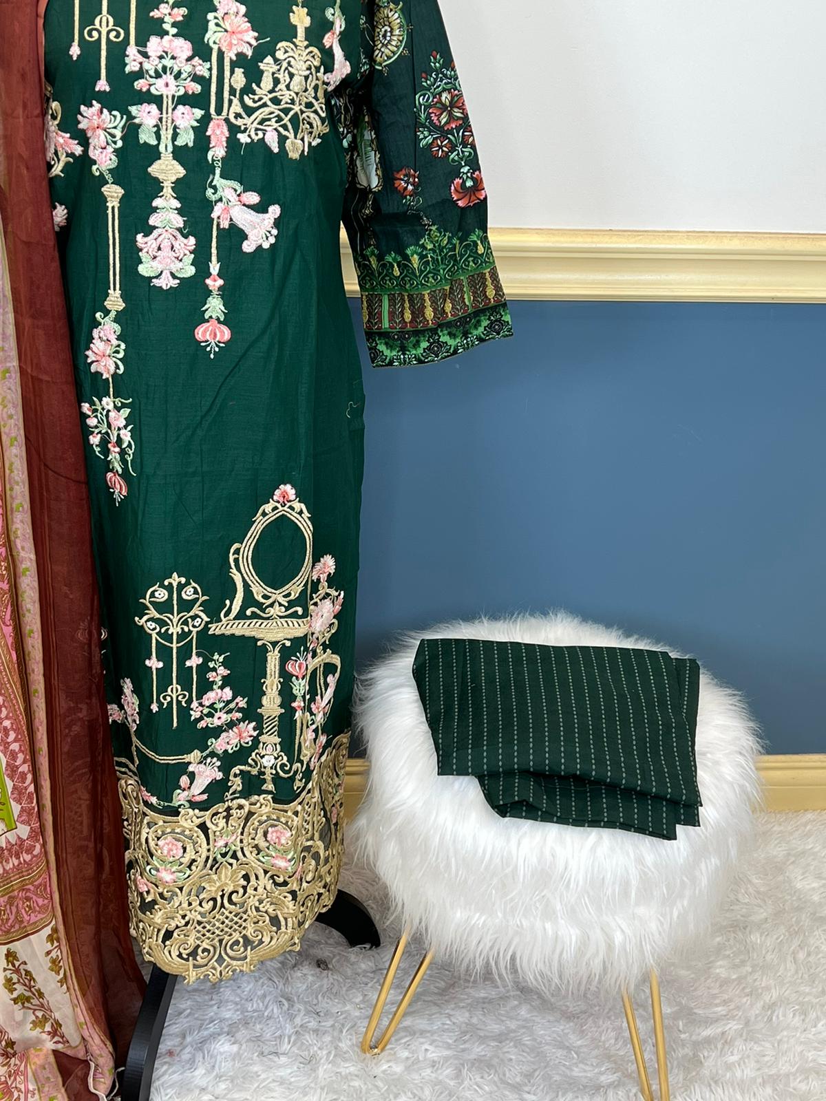 Indian Cotton Stitched Embroidery Suit Ready To Ship