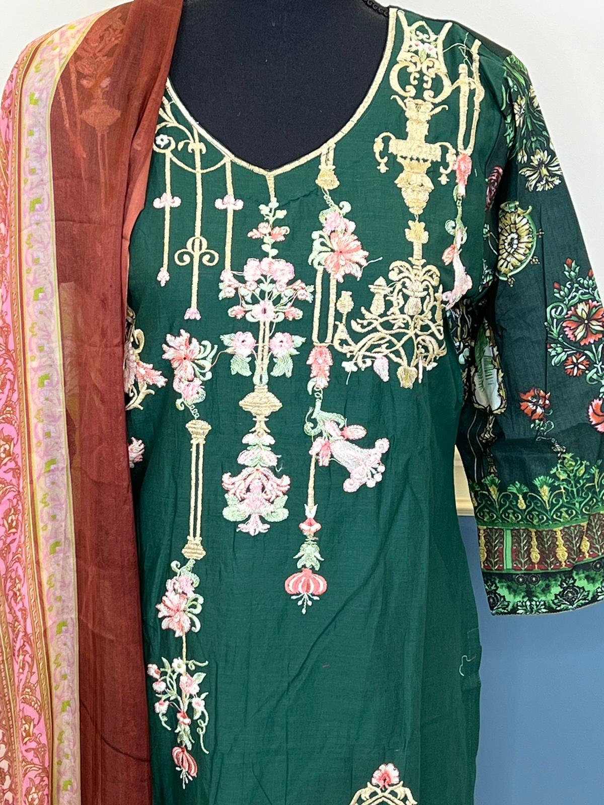 Indian Cotton Stitched Embroidery Suit Ready To Ship