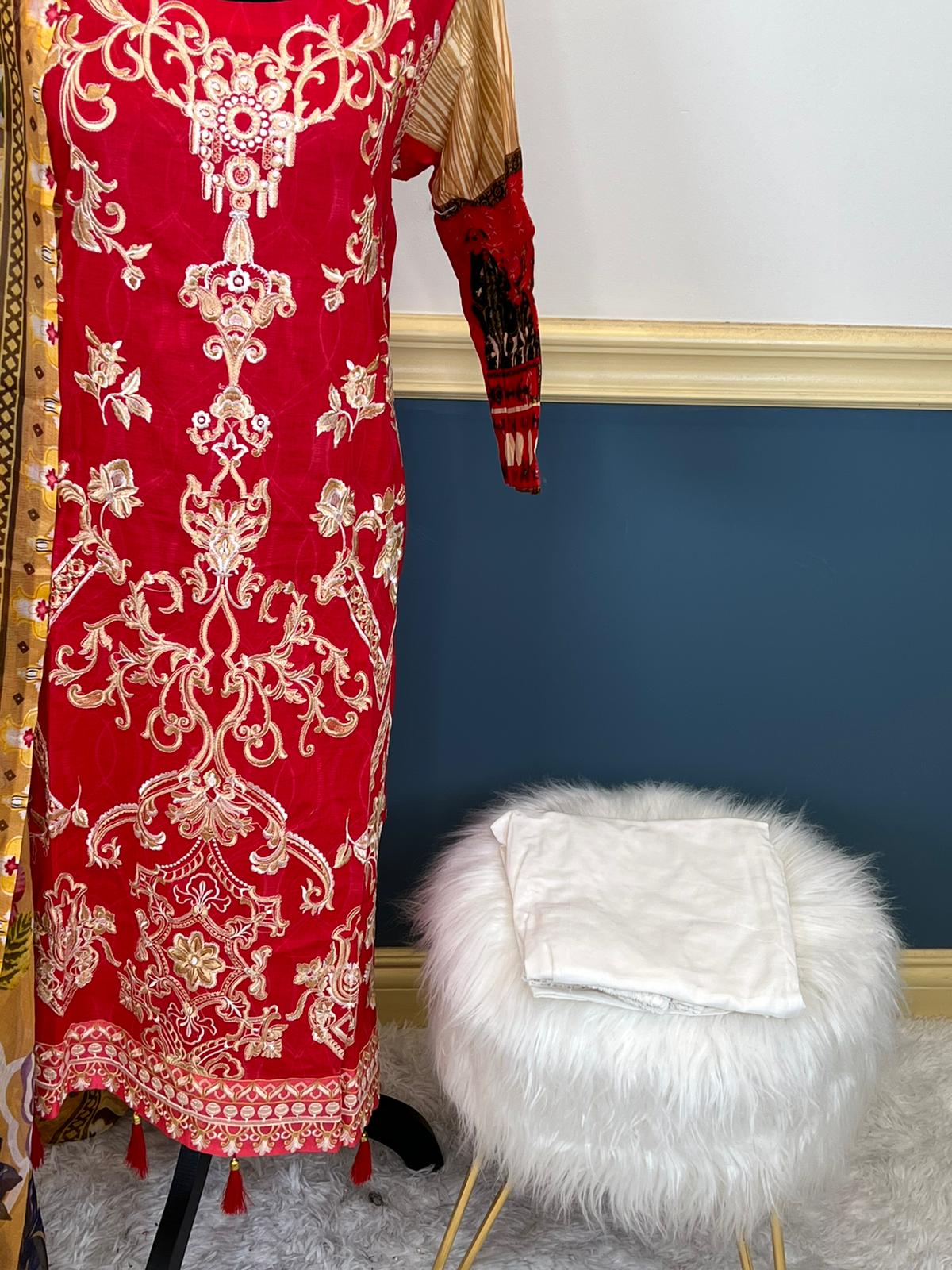 Indian Cotton Stitched Embroidery Suit Ready To Ship