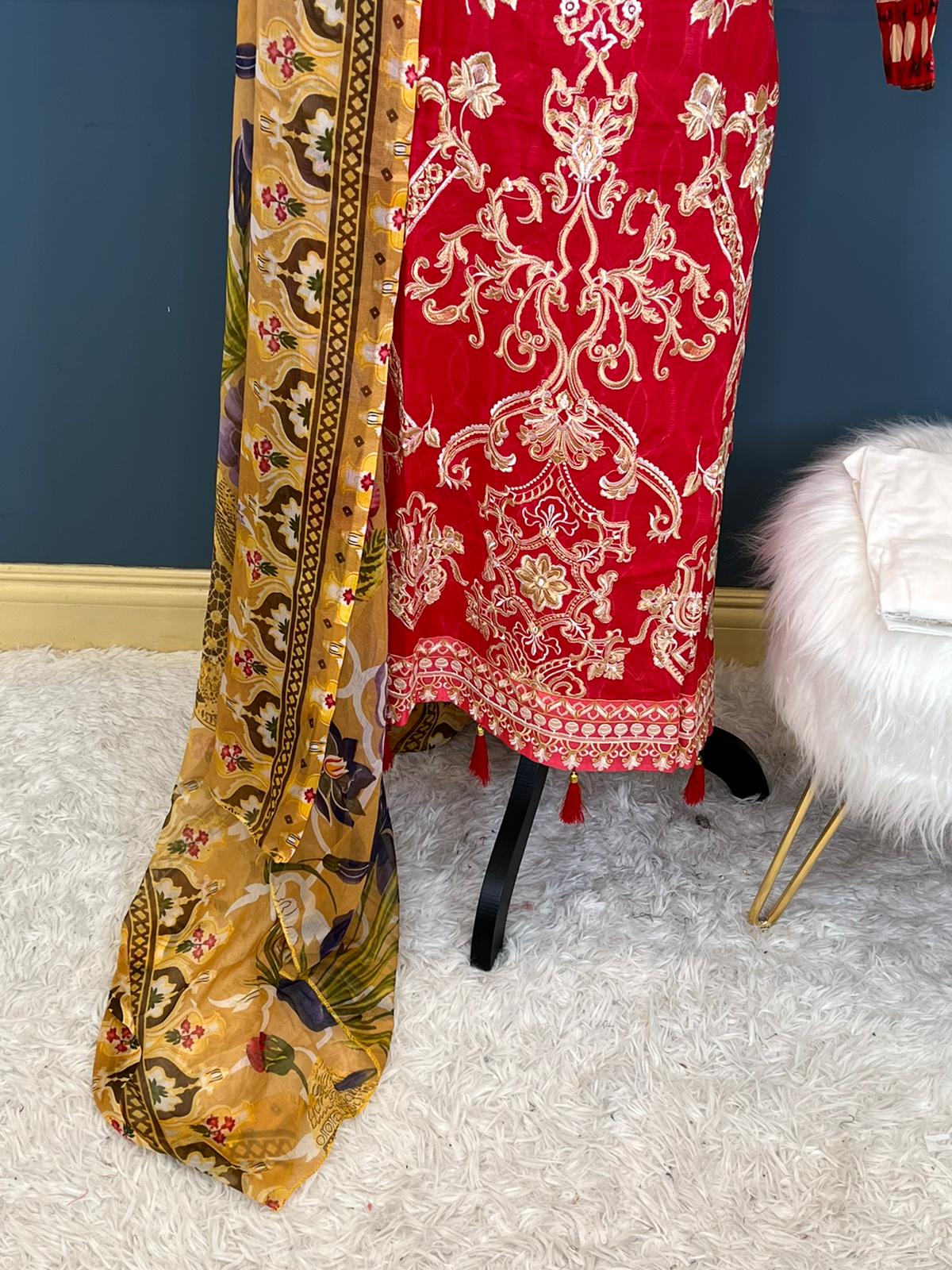 Indian Cotton Stitched Embroidery Suit Ready To Ship