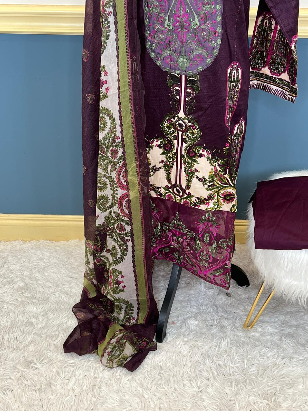 Indian Cotton Stitched Embroidery Suit Ready To Ship