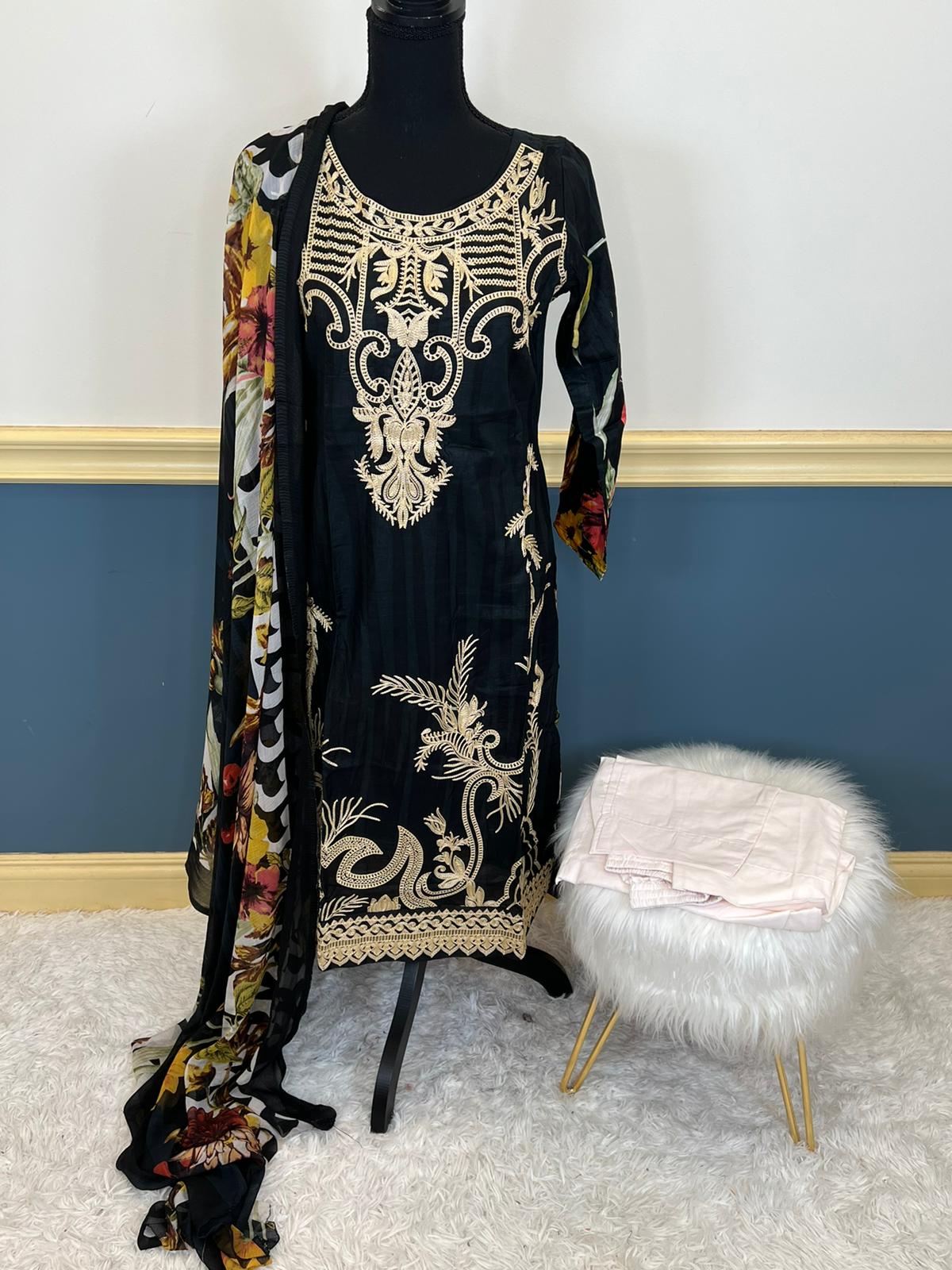 Indian Cotton Stitched Embroidery Suit Ready To Ship