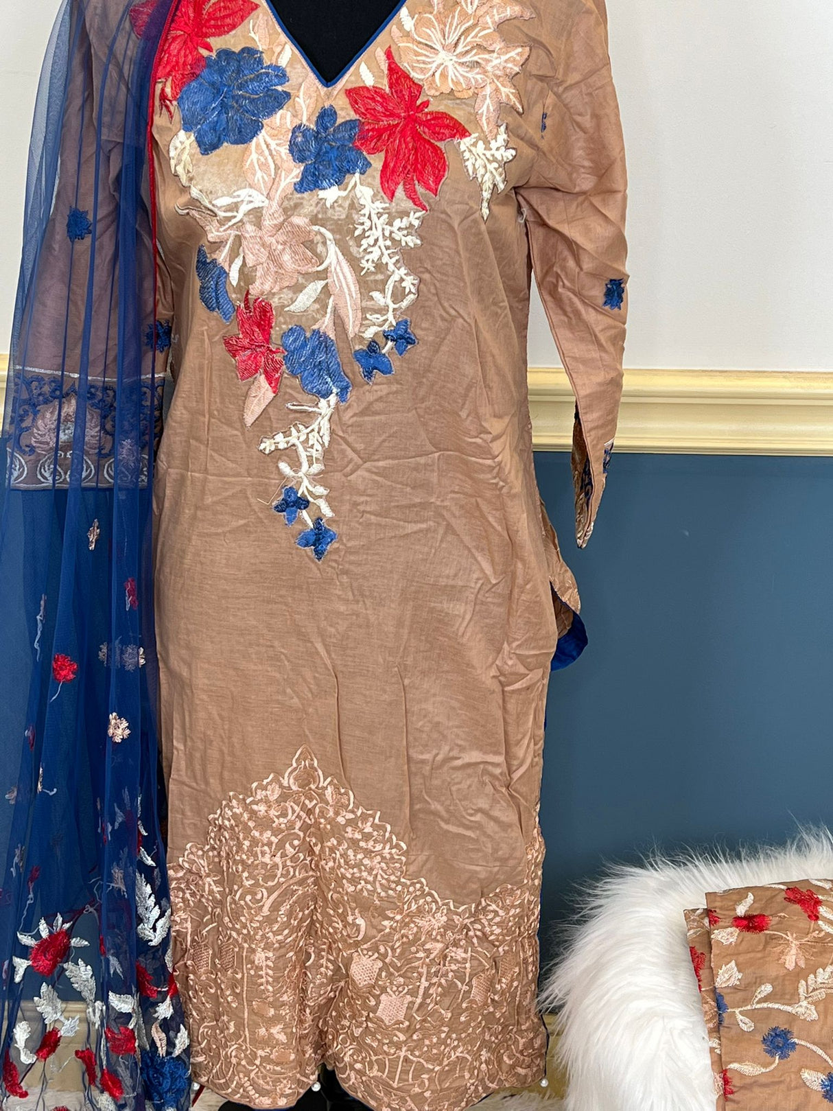 Indian Cotton Stitched Embroidery Suit Ready To Ship