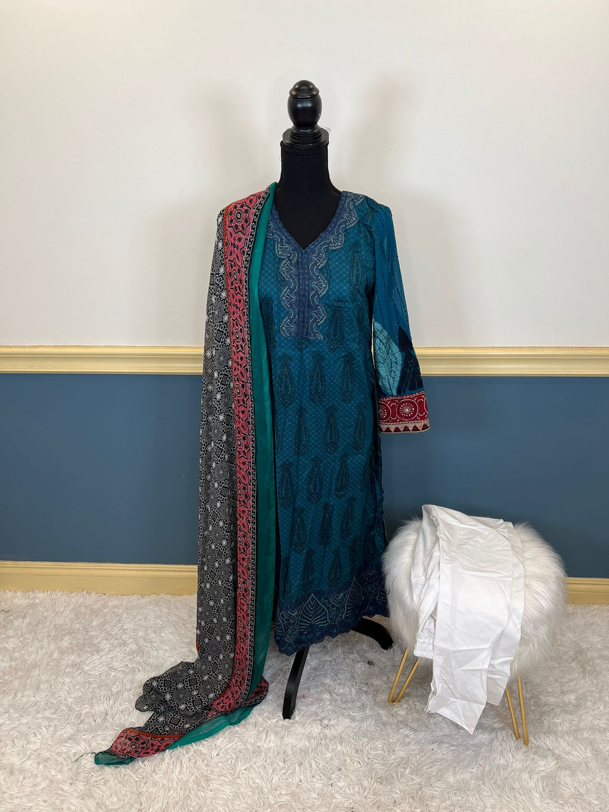 Indian Cotton Stitched Embroidery Suit Ready To Ship