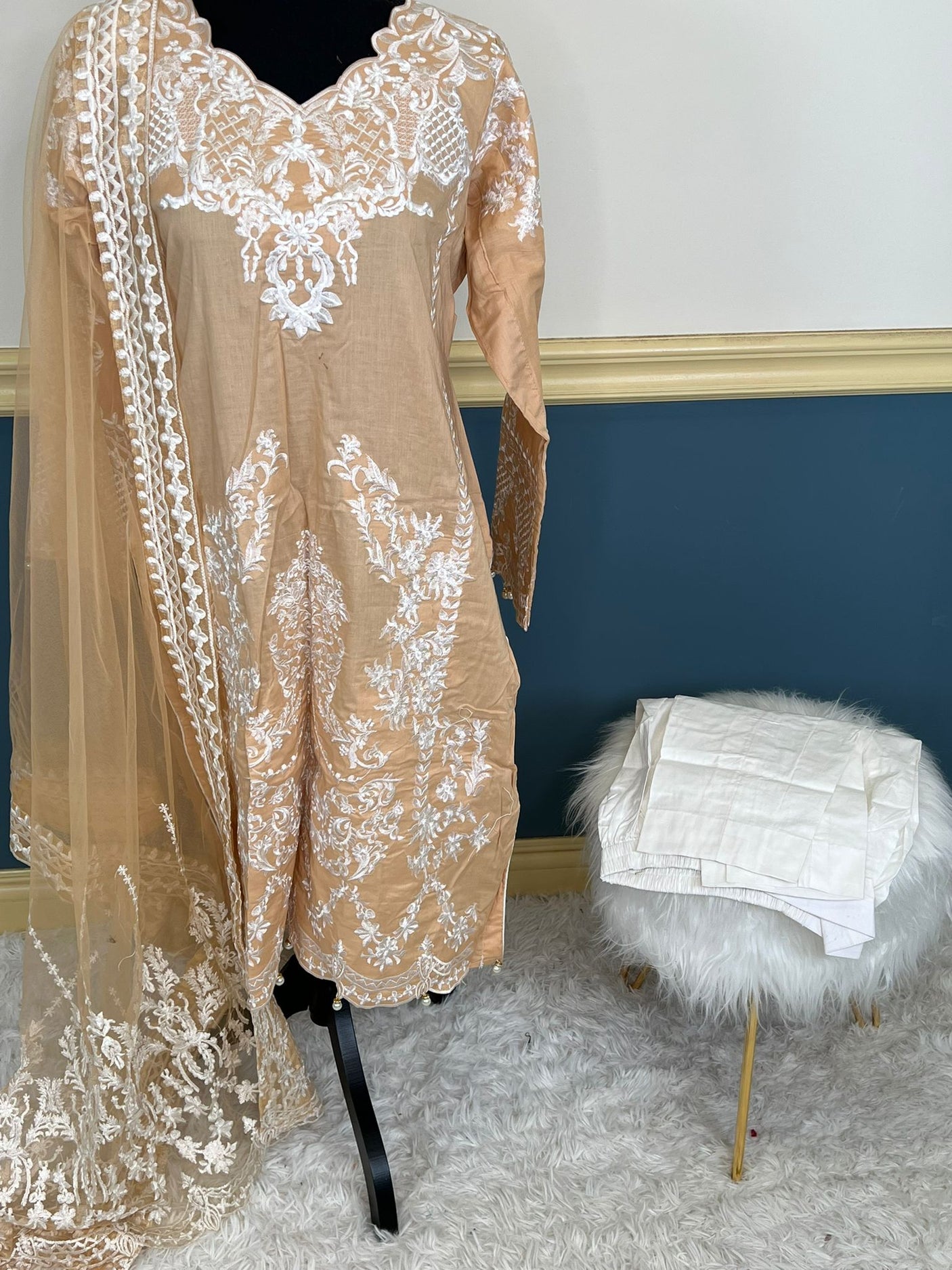 Pakistani lawn stitched Embroidered Suit Ready To Ship