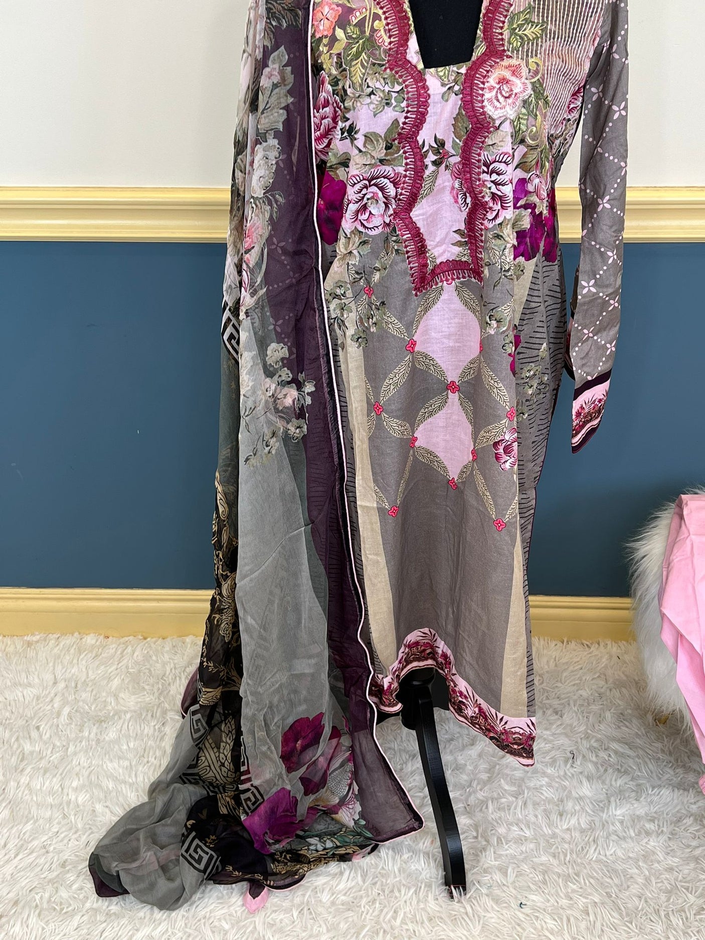 Pakistani lawn stitched Embroidered Suit Ready To Ship