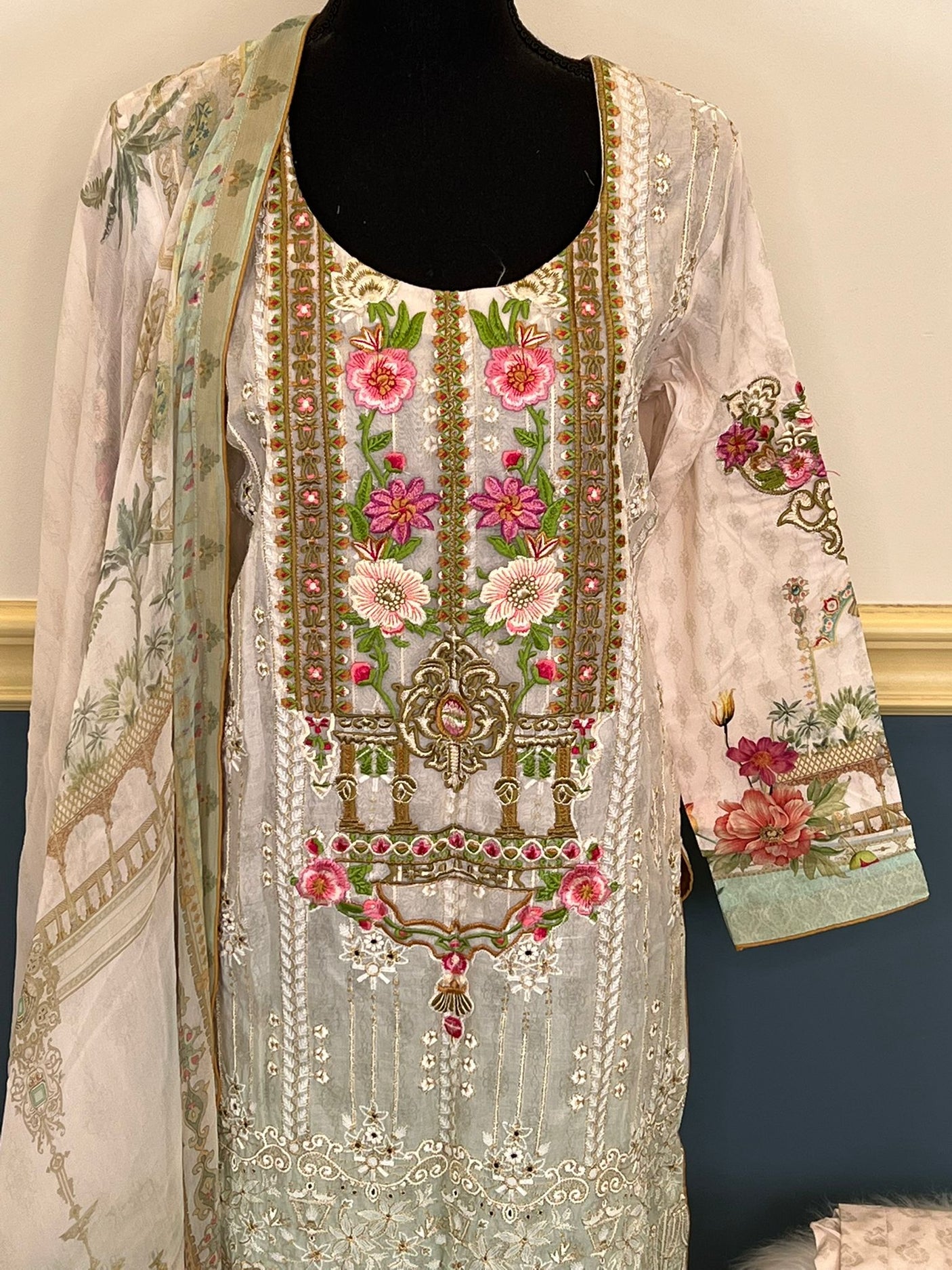Pakistani lawn stitched Embroidered Suit Ready To Ship