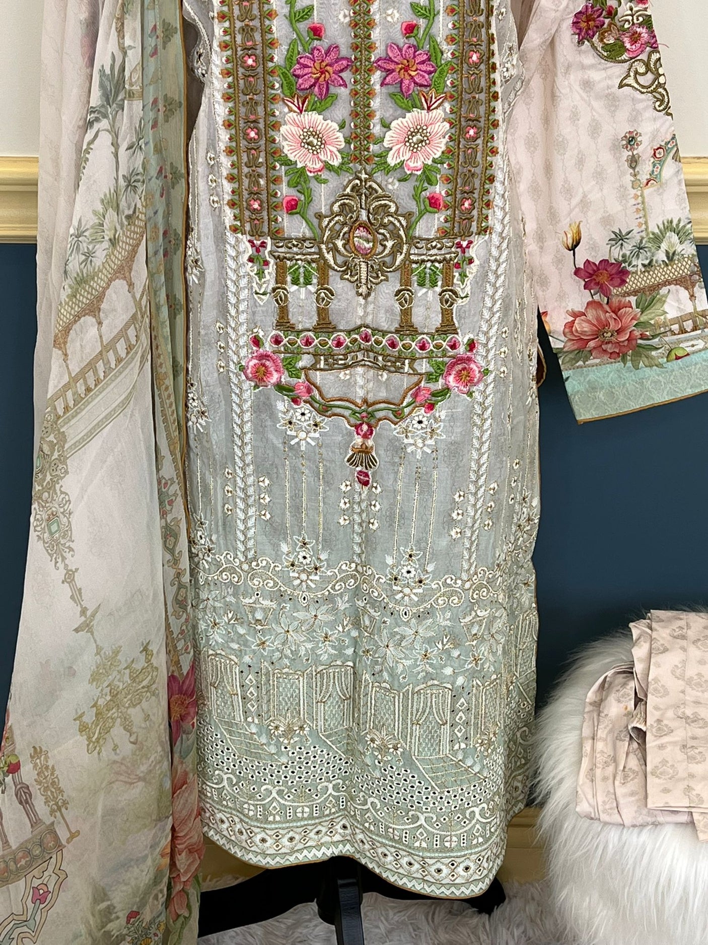 Pakistani lawn stitched Embroidered Suit Ready To Ship