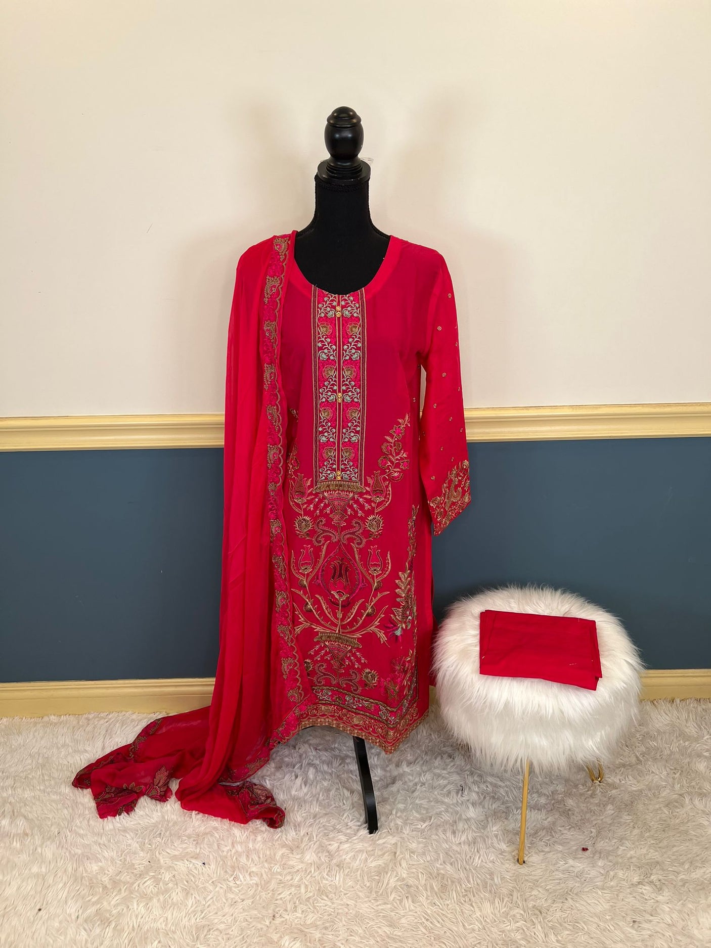 Pakistani lawn stitched Embroidered Suit Ready To Ship