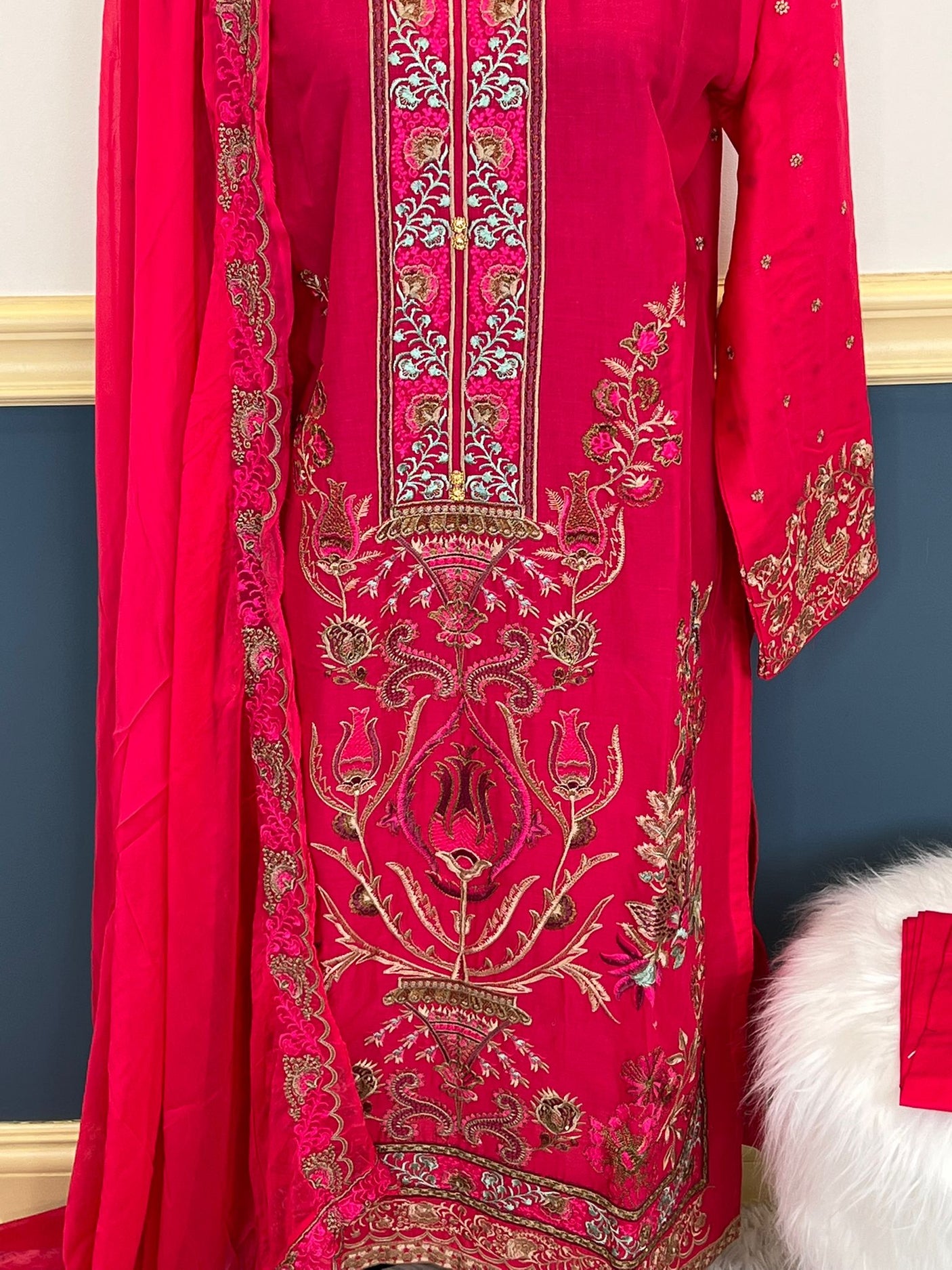 Pakistani lawn stitched Embroidered Suit Ready To Ship