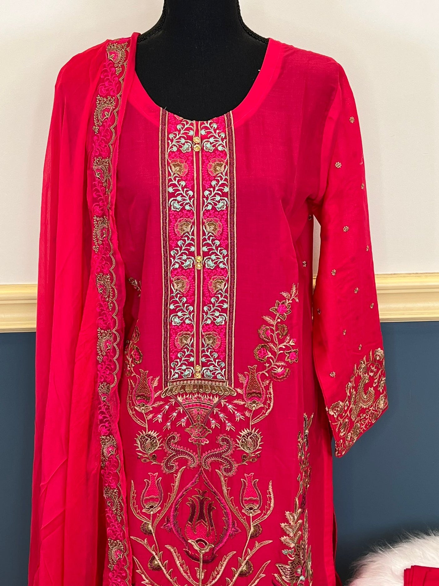 Pakistani lawn stitched Embroidered Suit Ready To Ship