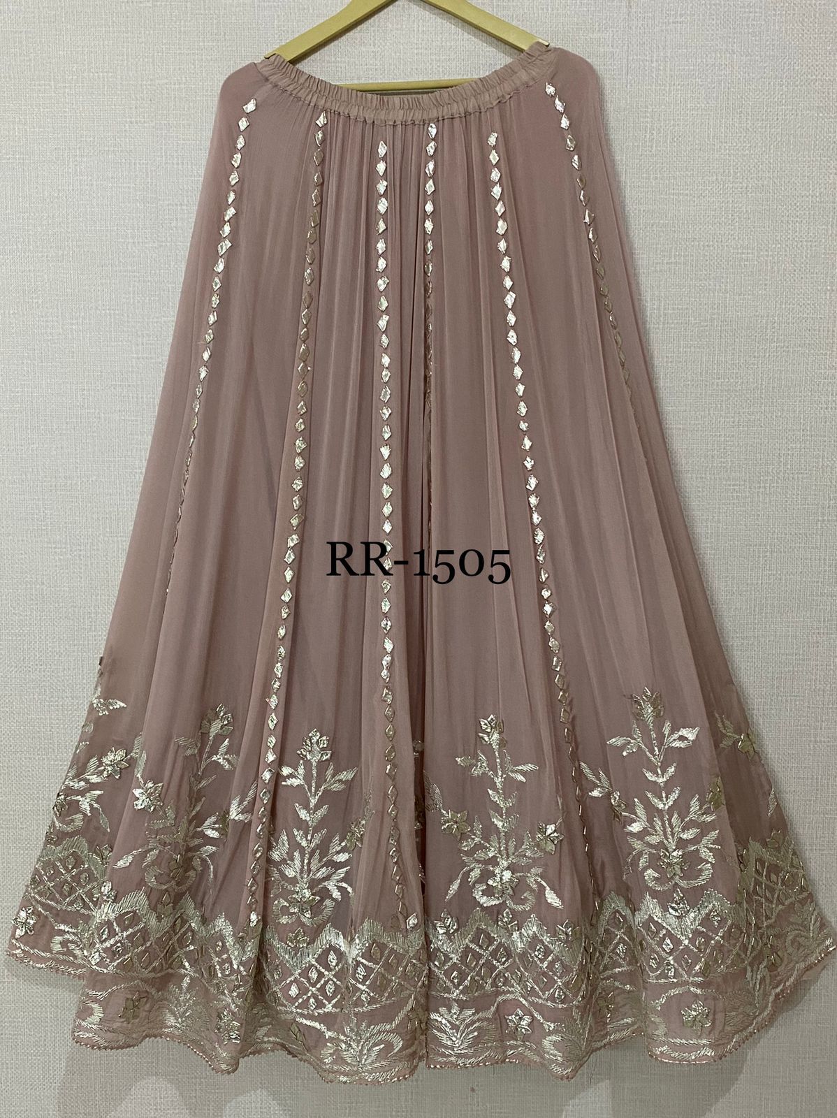 Pure Chinon Semi Stitch kurta With Thread And Sequence Work All Over And Gotta Cutdana Work On Neckline Pure Chinon Full Size Dupatta With Beautiful Gotta Work Pure Chinon Ready To Wear Full Ghera Skirt With Attached Lining And Elegant Gotta Work