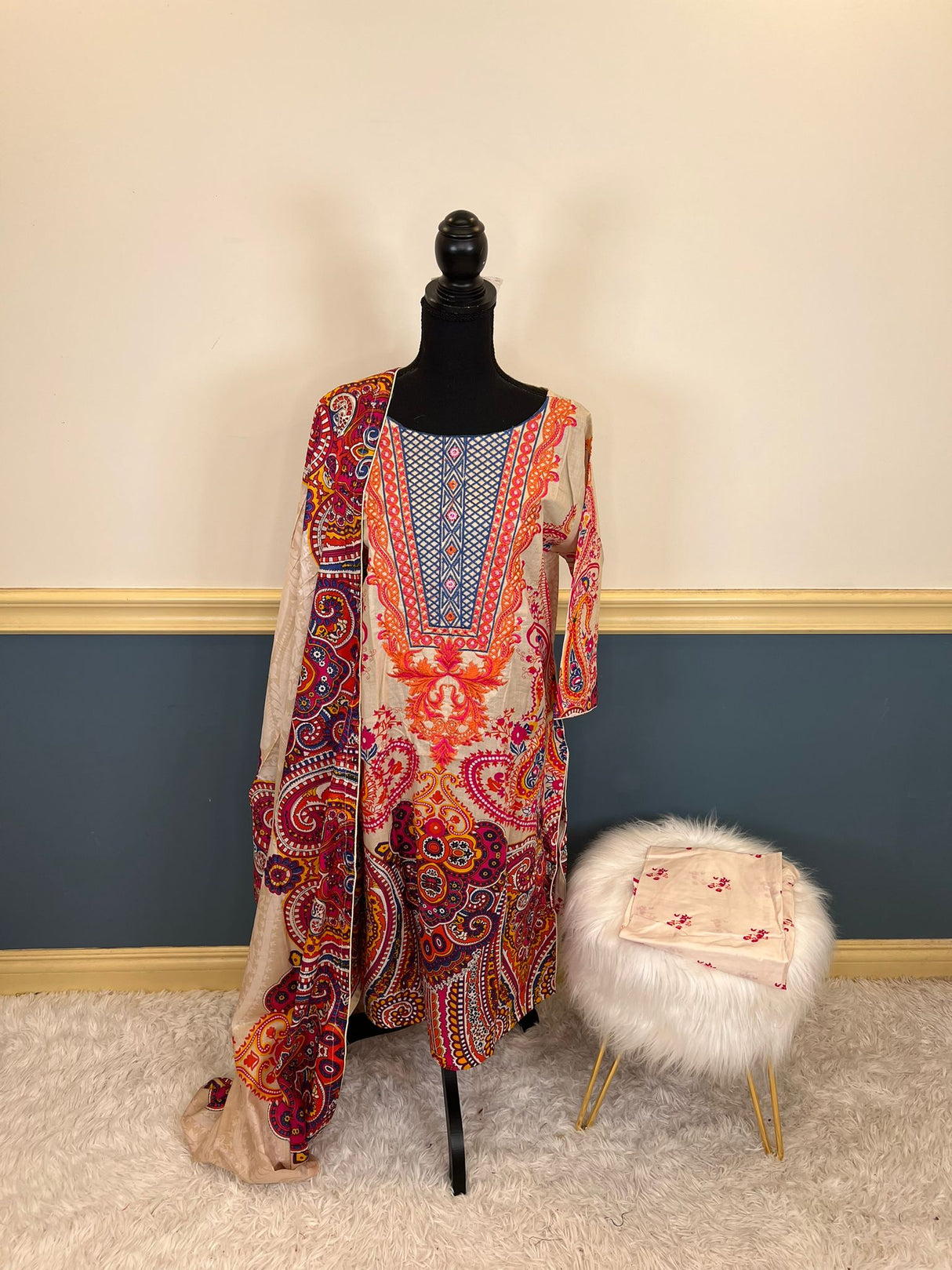 Indian Cotton Stitched Embroidery Suit Ready To Ship