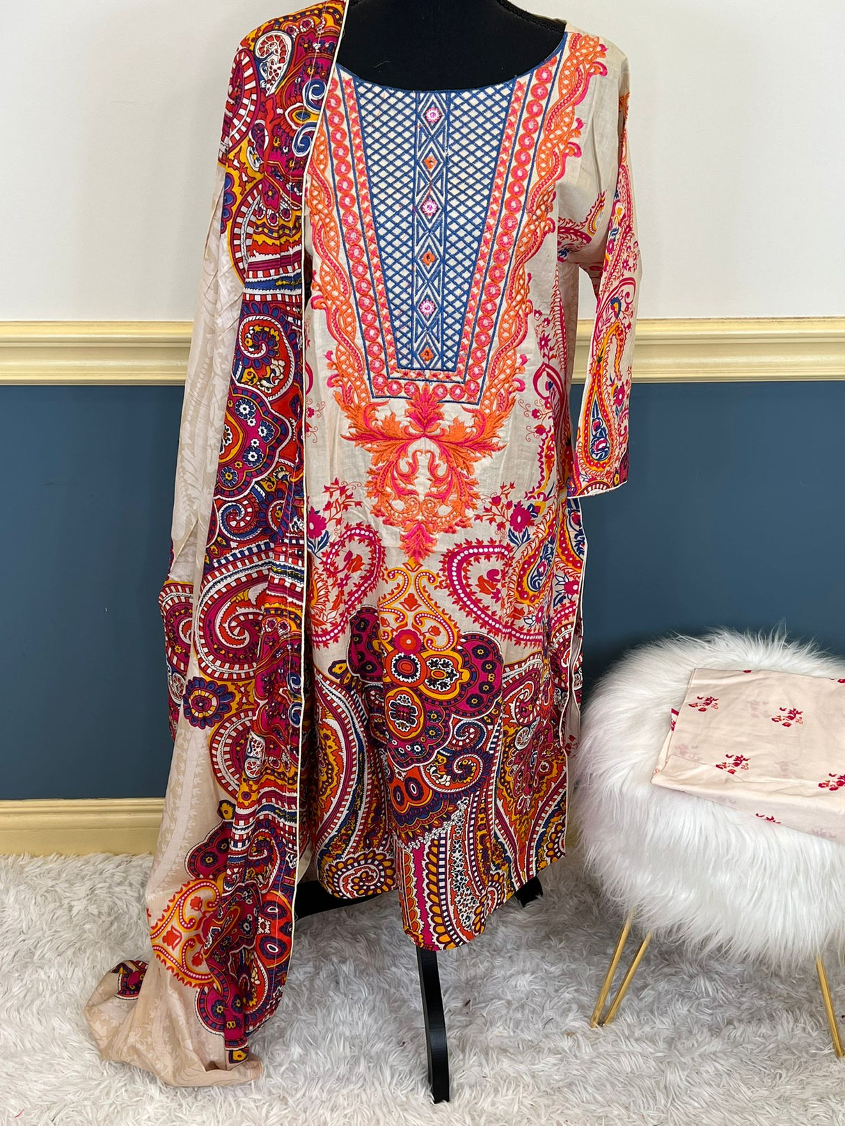 Indian Cotton Stitched Embroidery Suit Ready To Ship