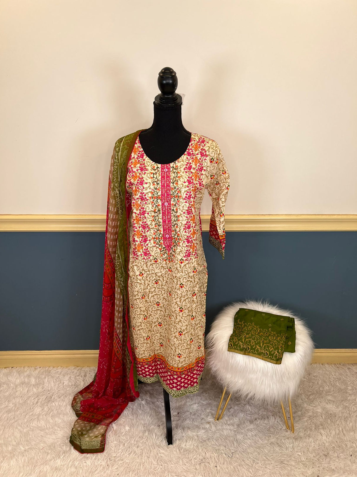 Indian Cotton Stitched Embroidery Suit Ready To Ship
