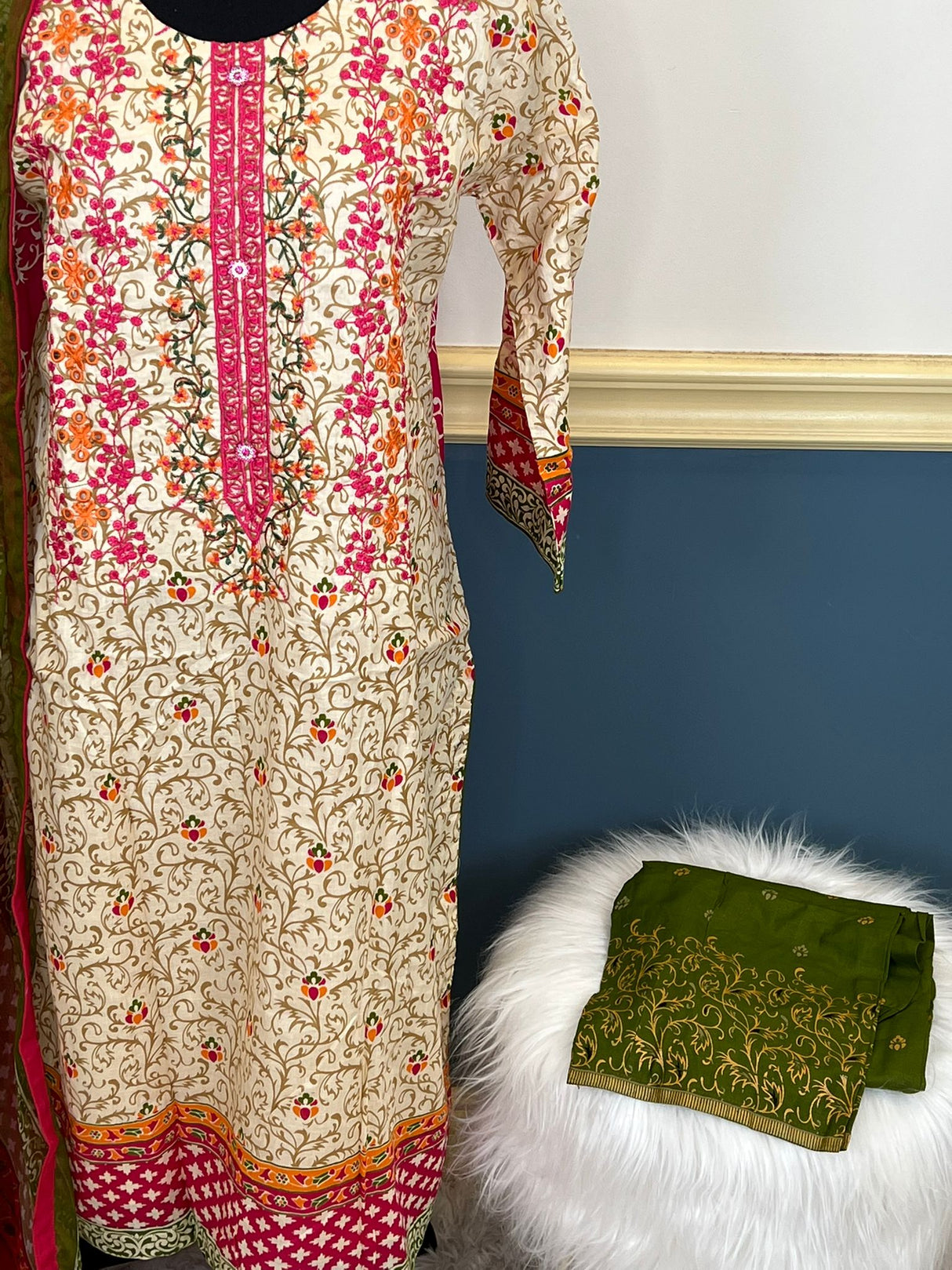 Indian Cotton Stitched Embroidery Suit Ready To Ship