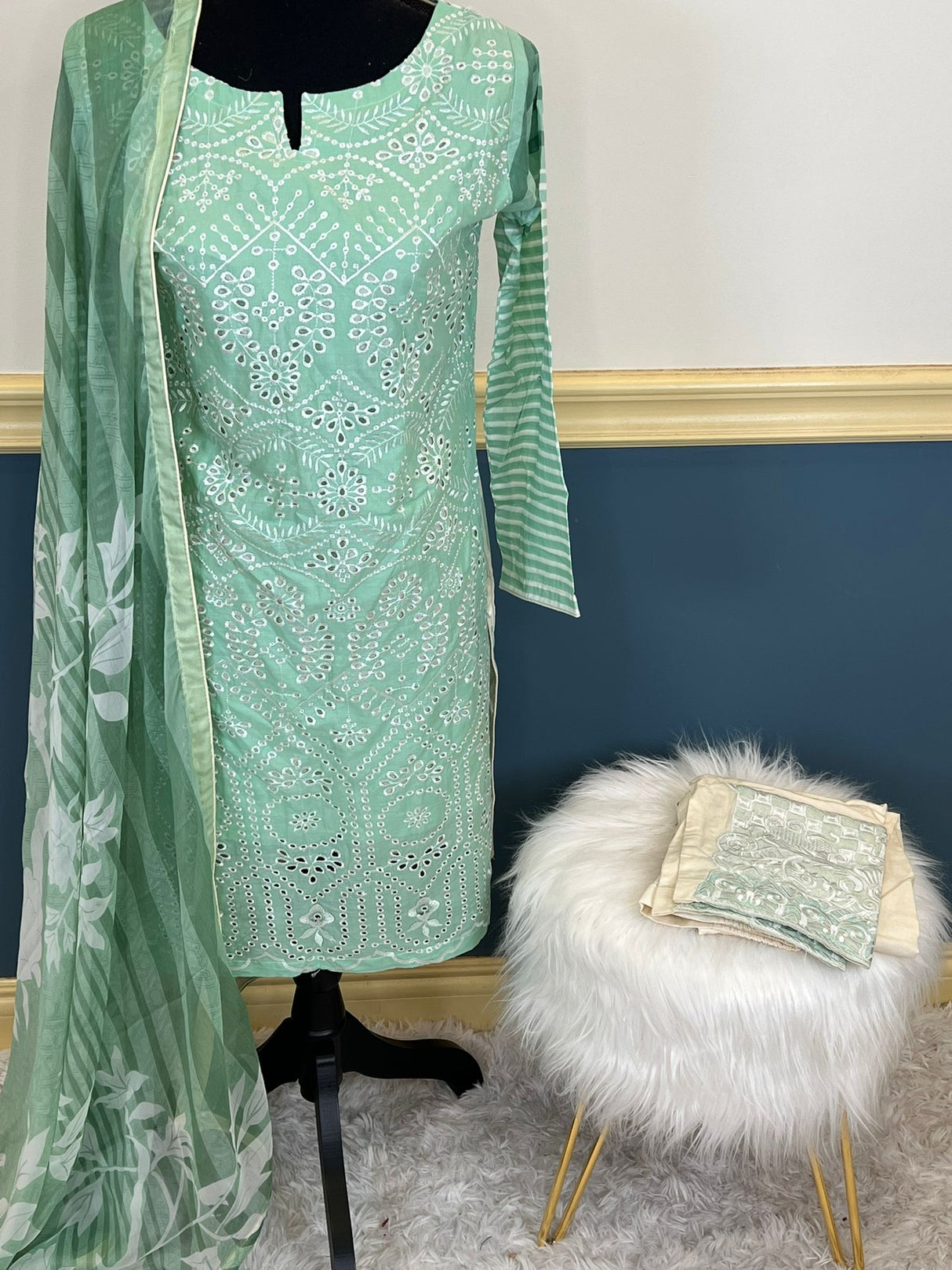 Indian Cotton Stitched Embroidery Suit Ready To Ship