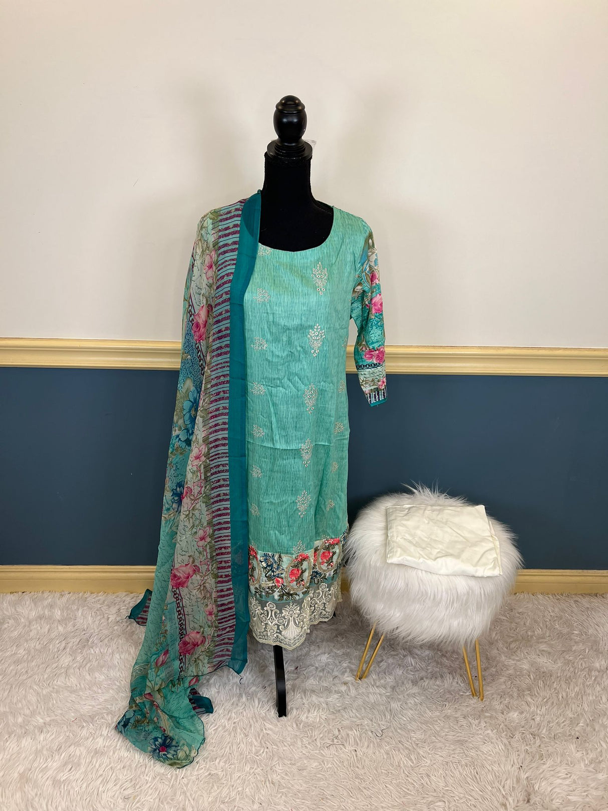 Indian Cotton Stitched Embroidery Suit Ready To Ship