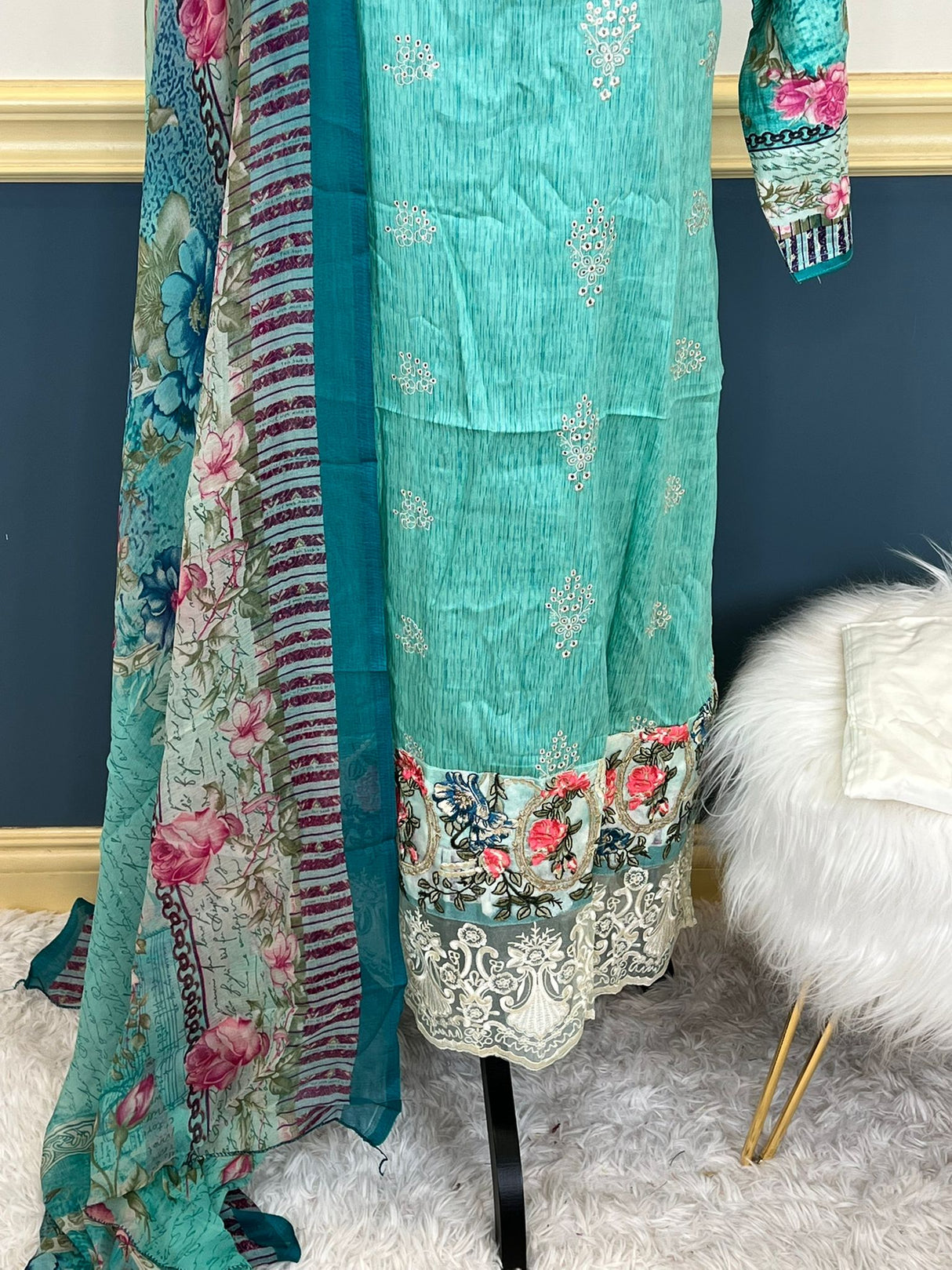 Indian Cotton Stitched Embroidery Suit Ready To Ship