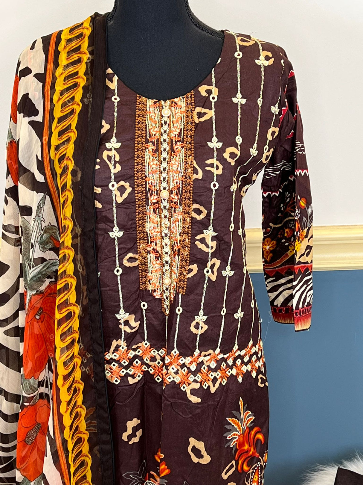 Indian Cotton Stitched Embroidery Suit Ready To Ship