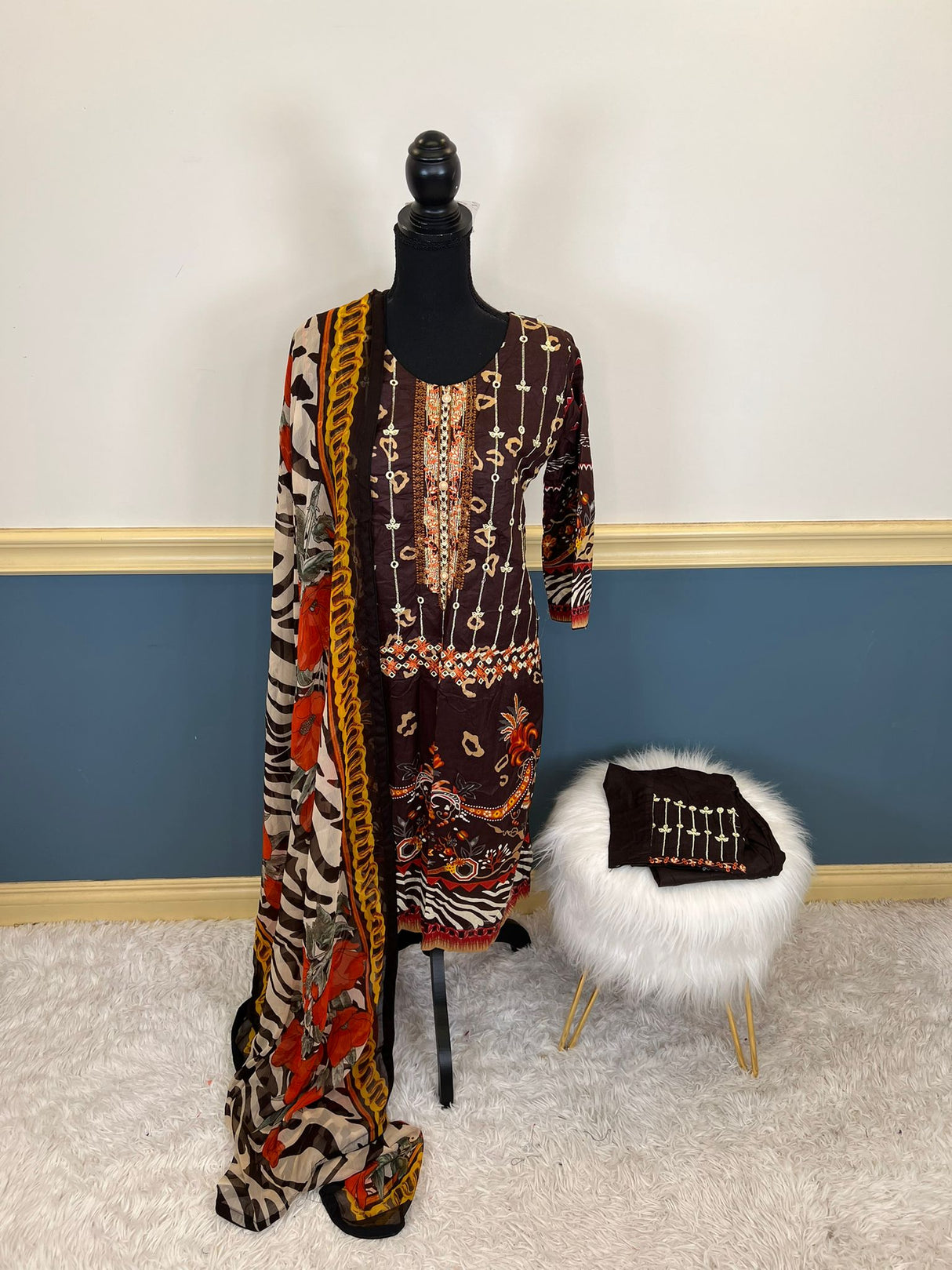 Indian Cotton Stitched Embroidery Suit Ready To Ship