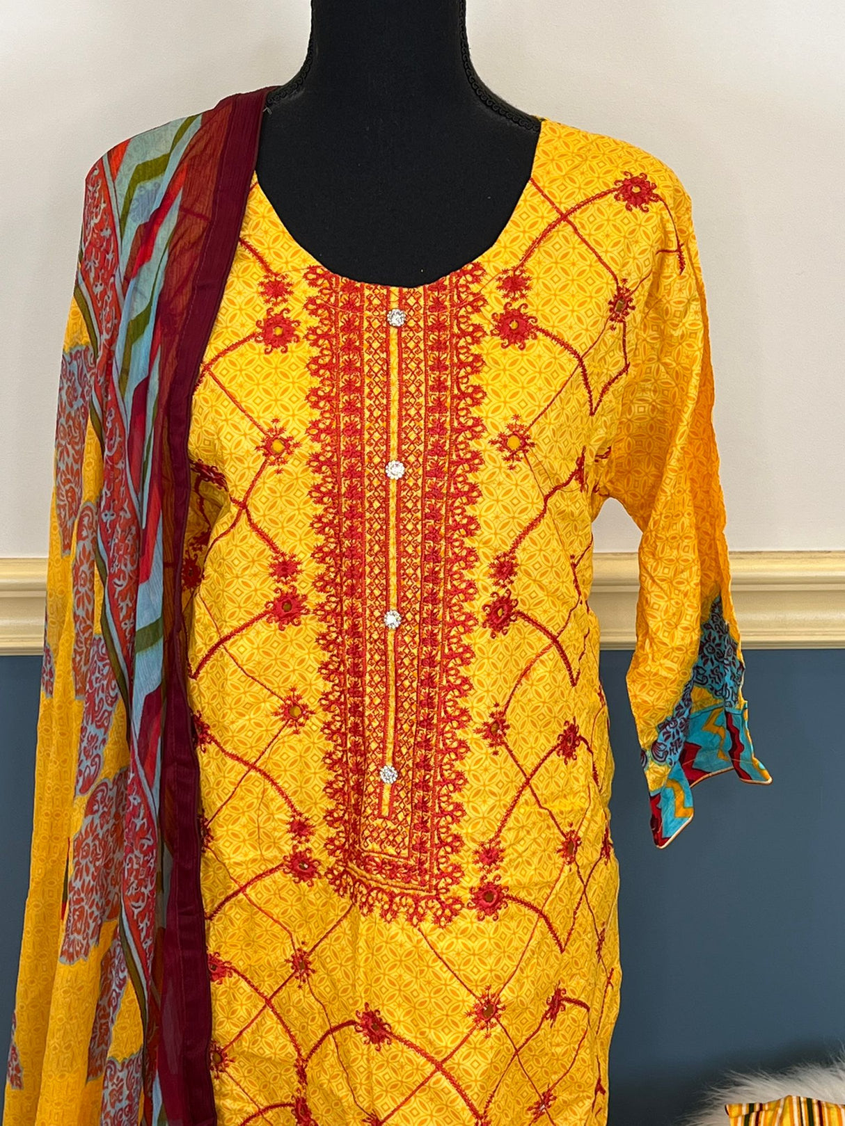 Indian Cotton Stitched Embroidery Suit Ready To Ship