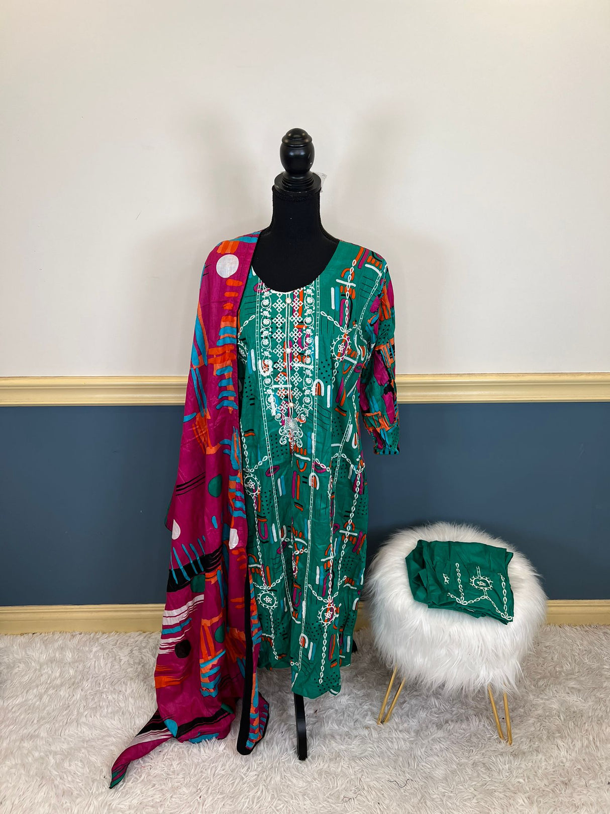 Indian Cotton Stitched Embroidery Suit Ready To Ship