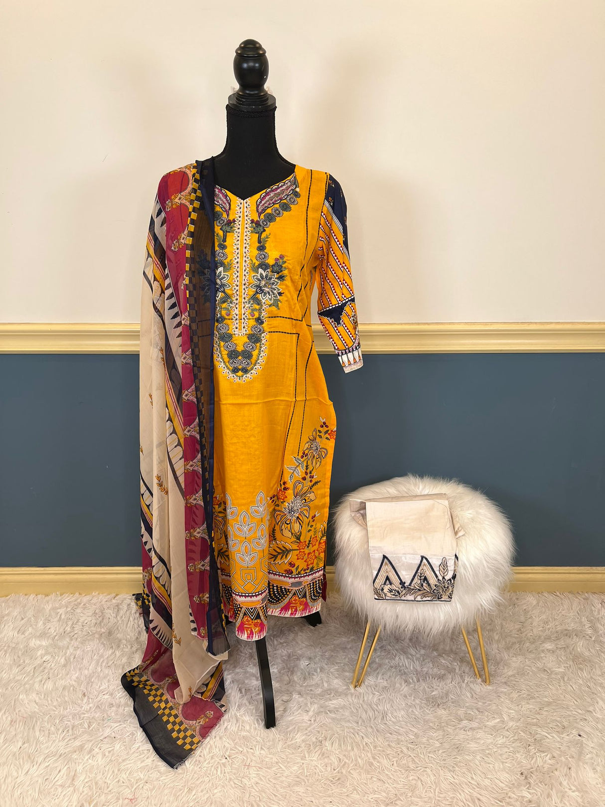 Indian Cotton Stitched Embroidery Suit Ready To Ship