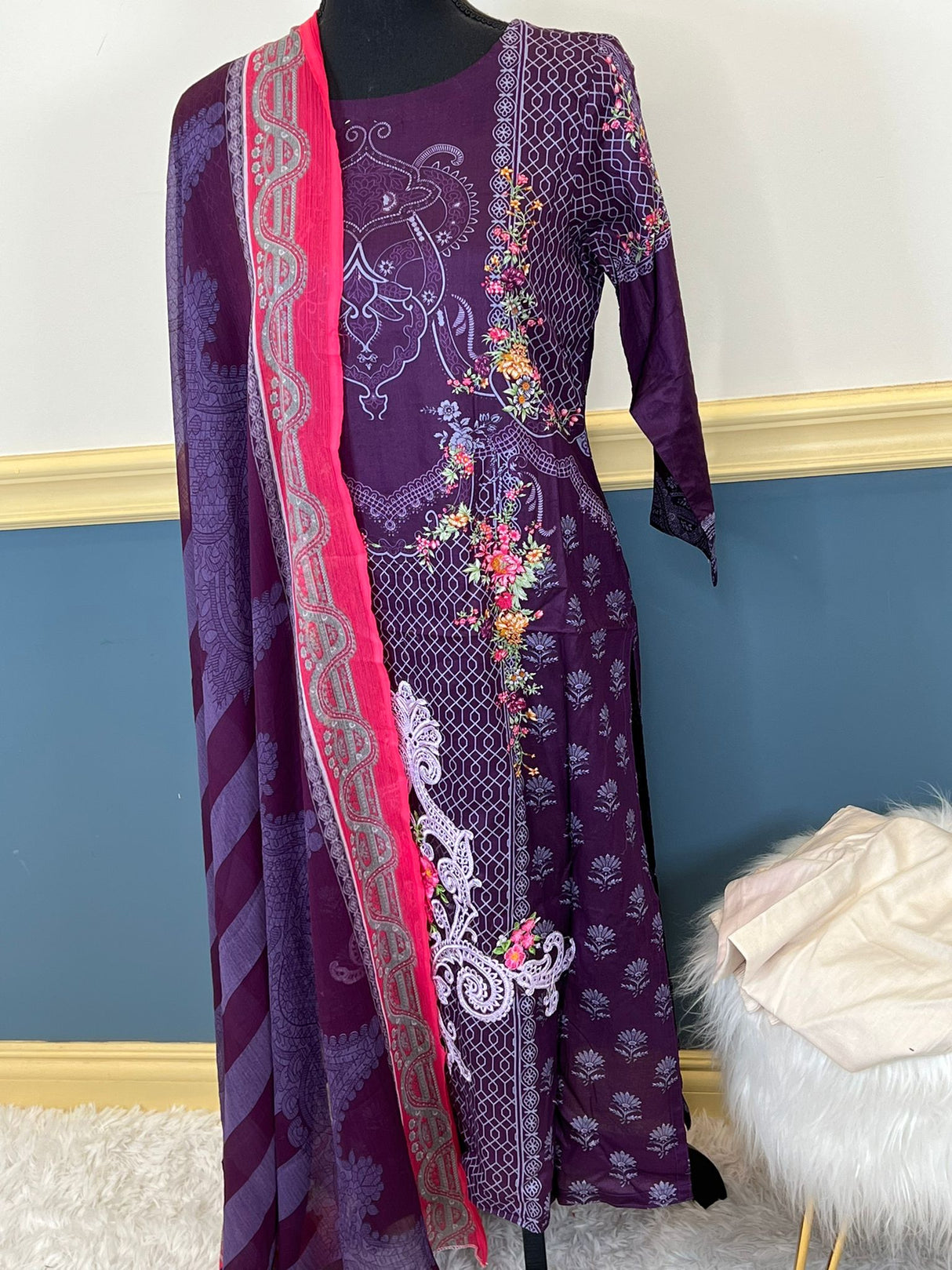 Indian Cotton Stitched Embroidery Suit Ready To Ship