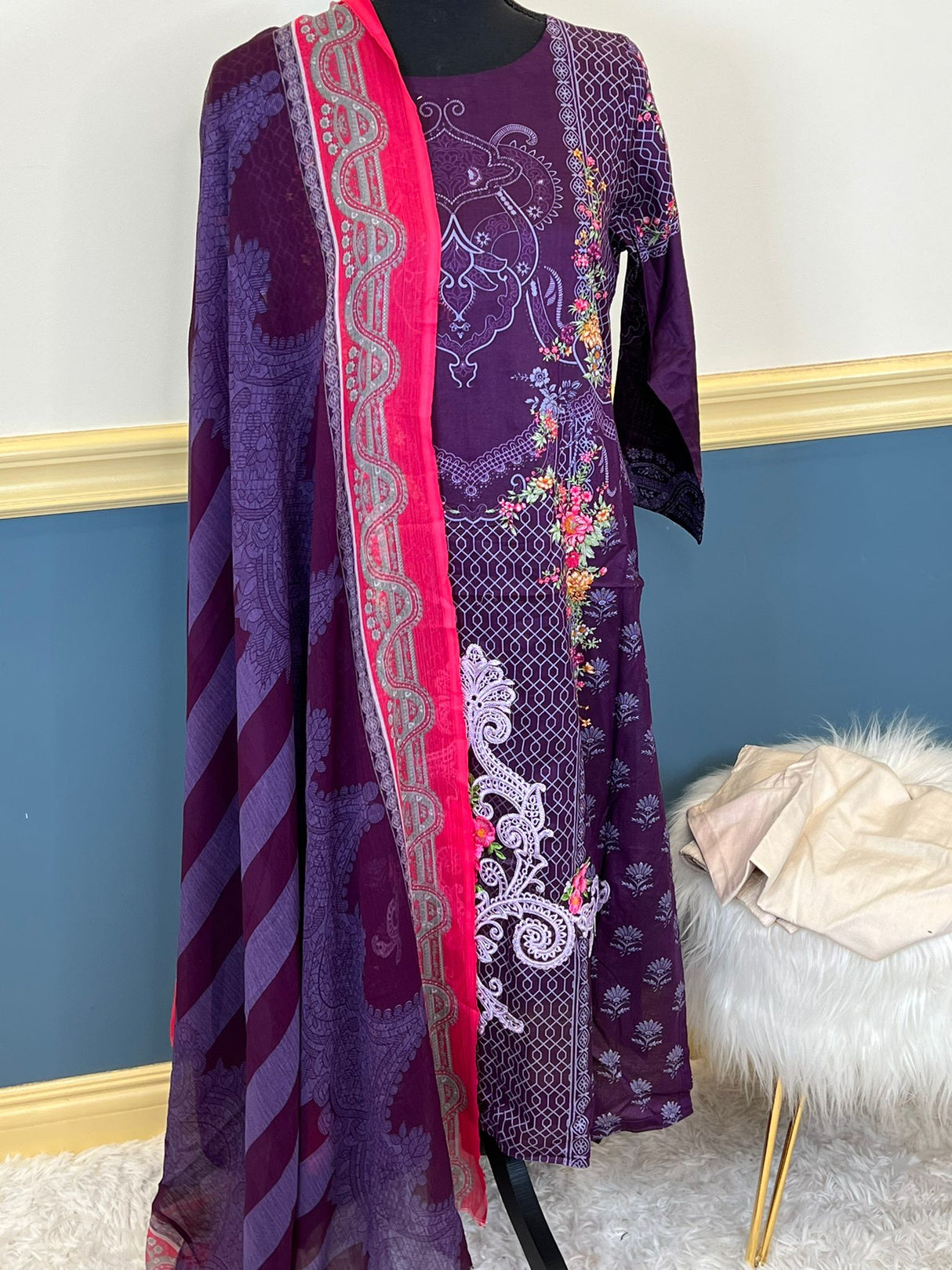 Indian Cotton Stitched Embroidery Suit Ready To Ship