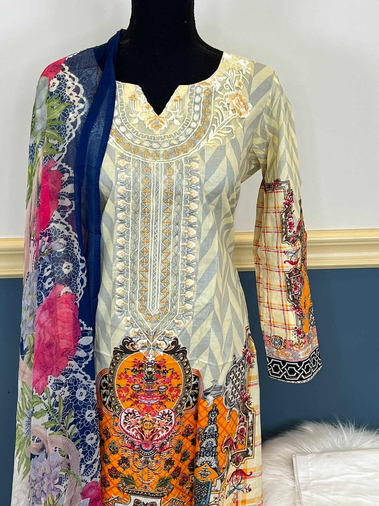Indian Cotton Stitched Embroidery Suit Ready To Ship