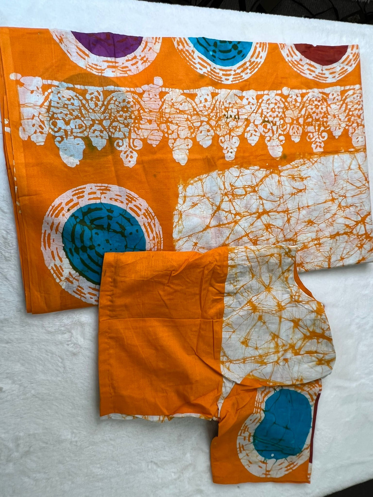 Cotton batik saree with stiched blouse