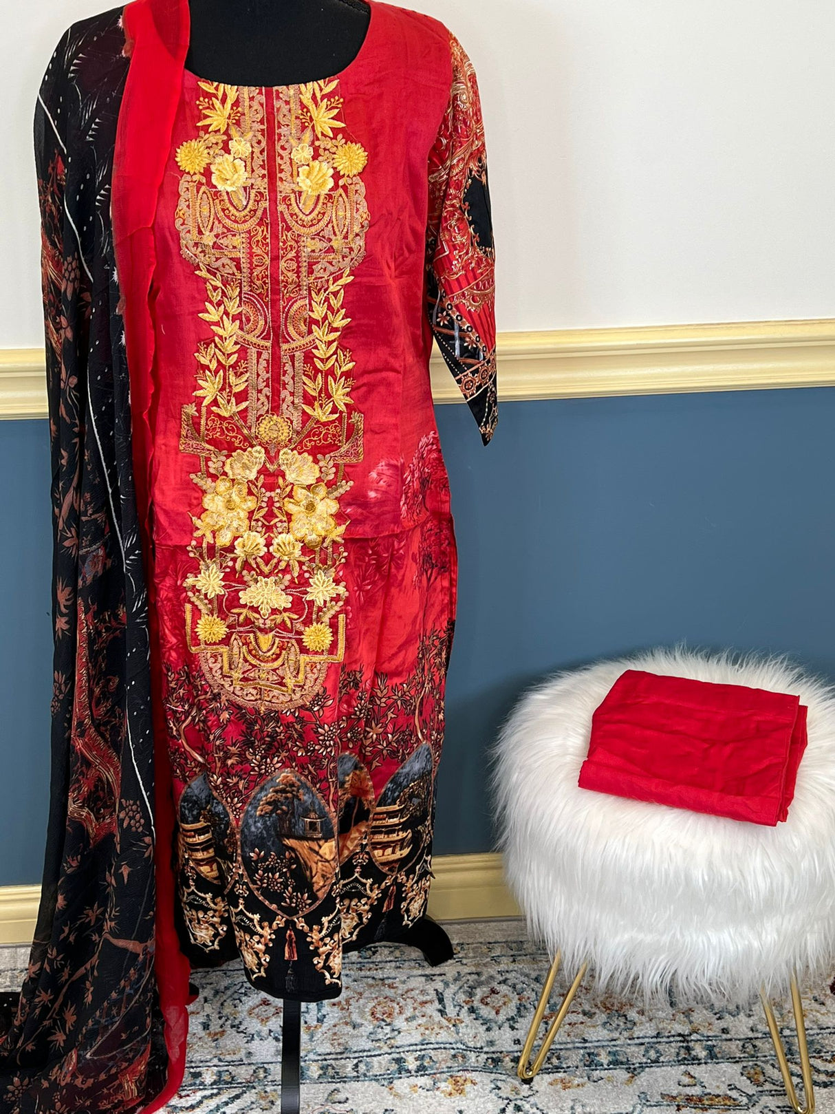 Indian Cotton Stitched Embroidery Suit Ready To Ship