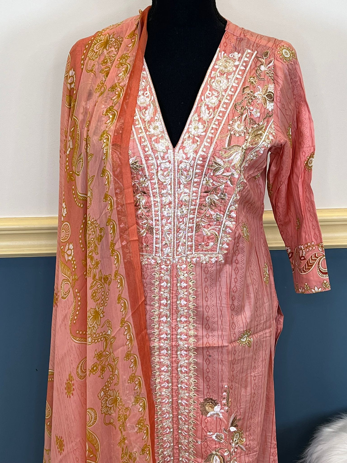 Indian Cotton Stitched Embroidery Suit Ready To Ship