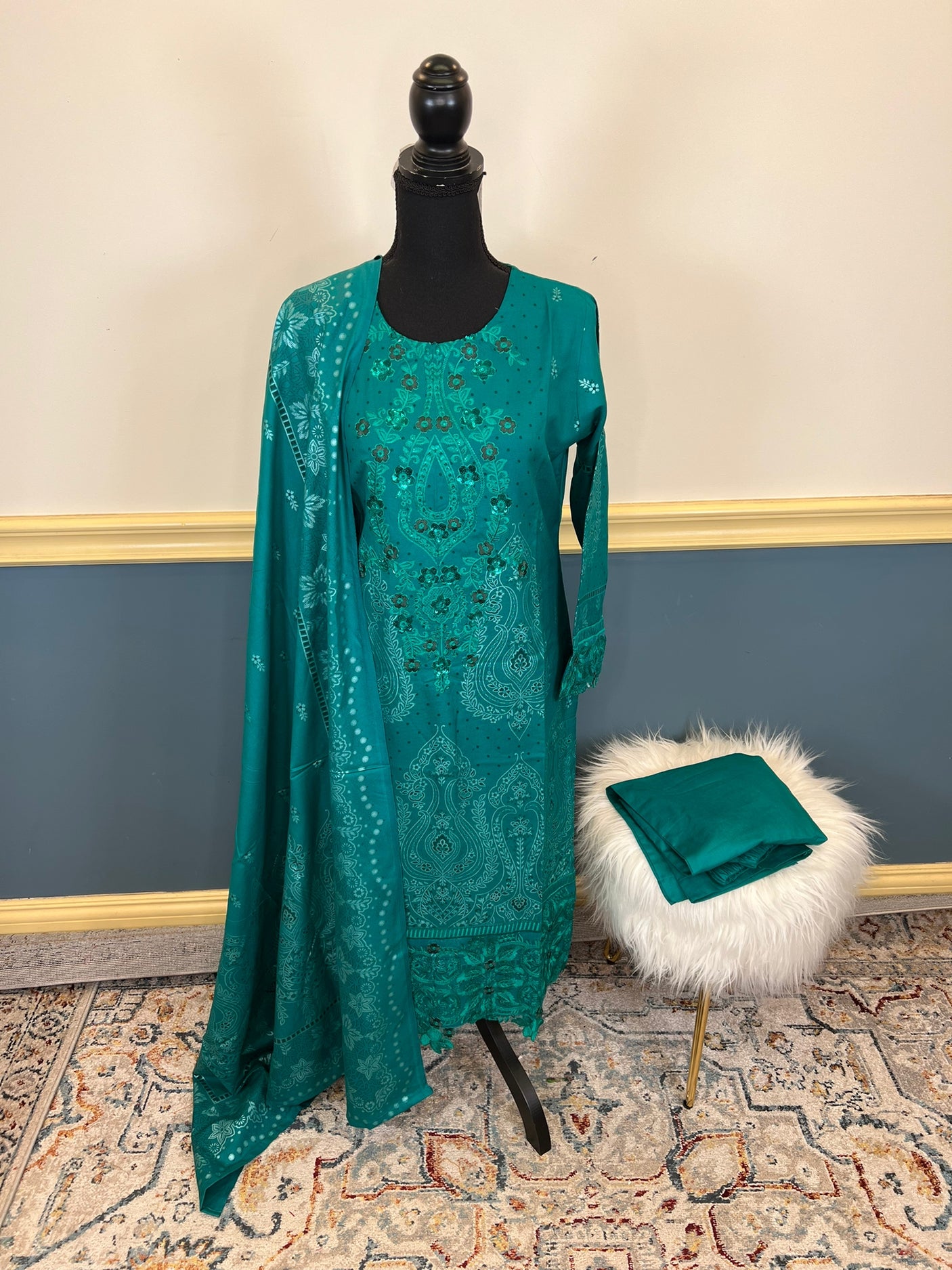 Pakistani Linen Embroidered Salwar kameez Ready To Ship