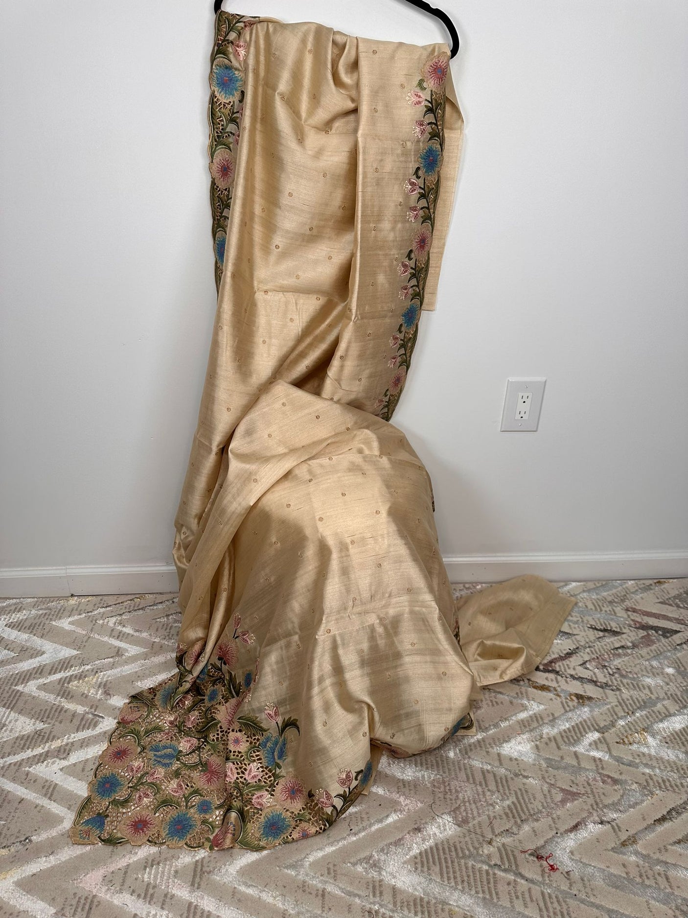 Pure silk cutwork saree with running blouse