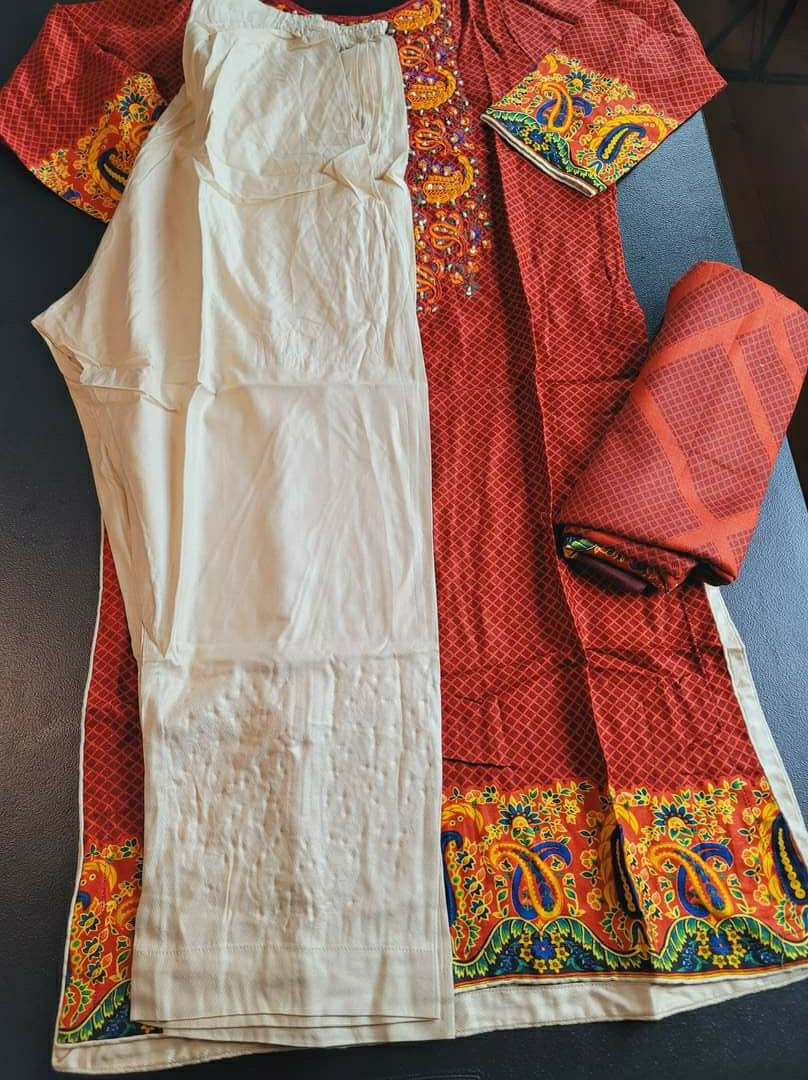 Pakistani linen Embroidered Salwar kameez Ready To Ship