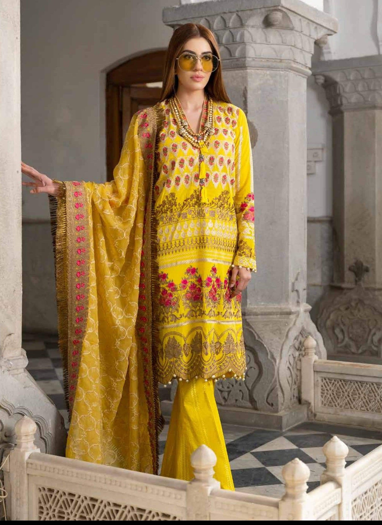 Johra Gold Embroidered Swiss Voil -100% Original Guaranteed