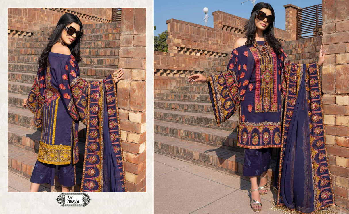 Johra Gold Embroidered Swiss Voil -100% Original Guaranteed