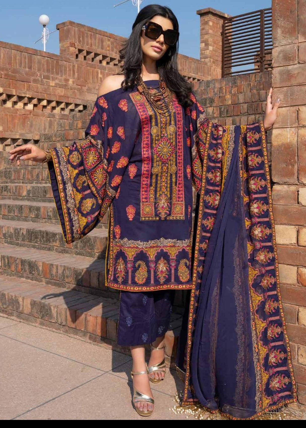 Johra Gold Embroidered Swiss Voil -100% Original Guaranteed