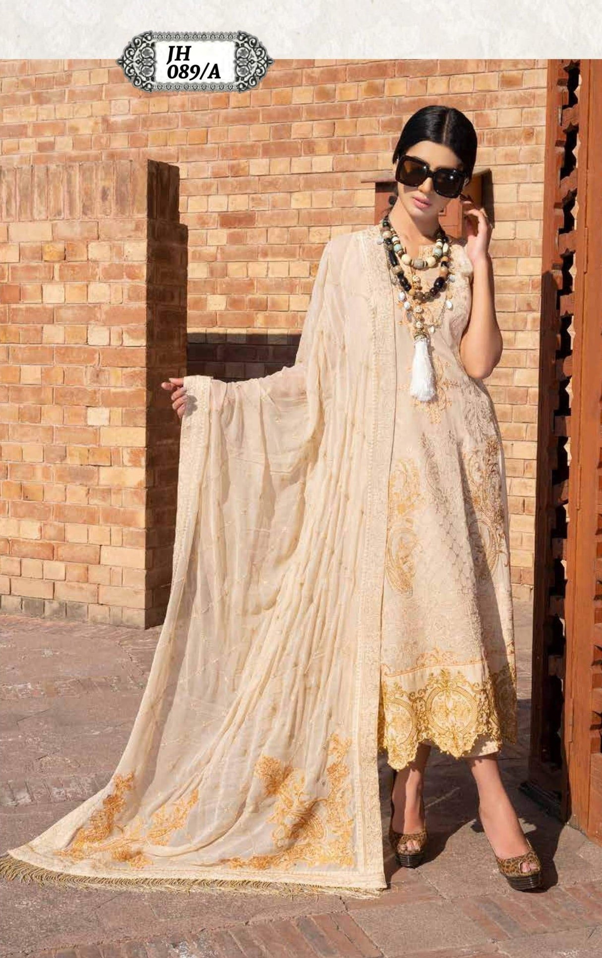 Johra Gold Embroidered Swiss Voil -100% Original Guaranteed