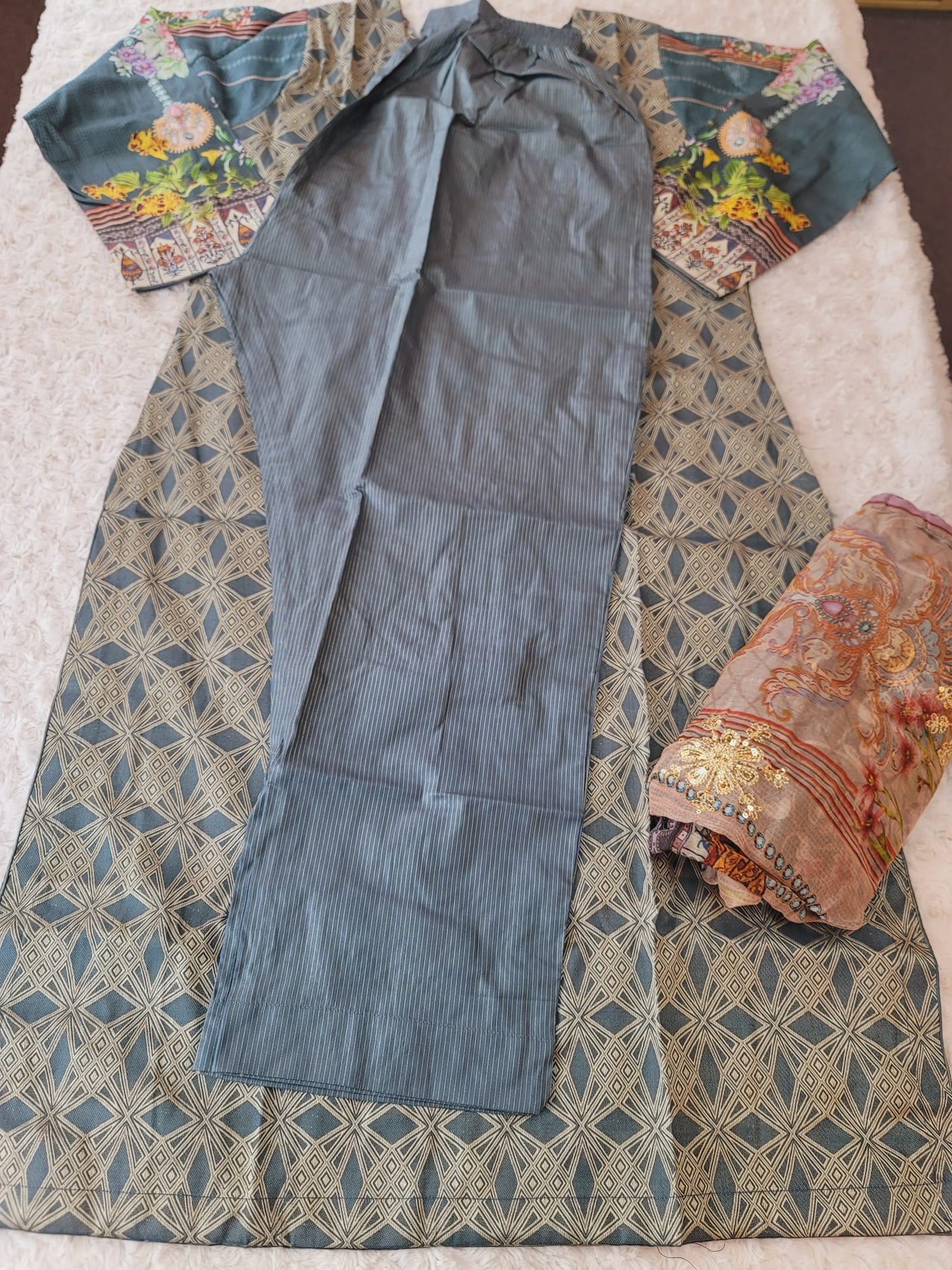 Pakistani Stitched Jacquard lawn Embroidered Salwar kameez ready to ship