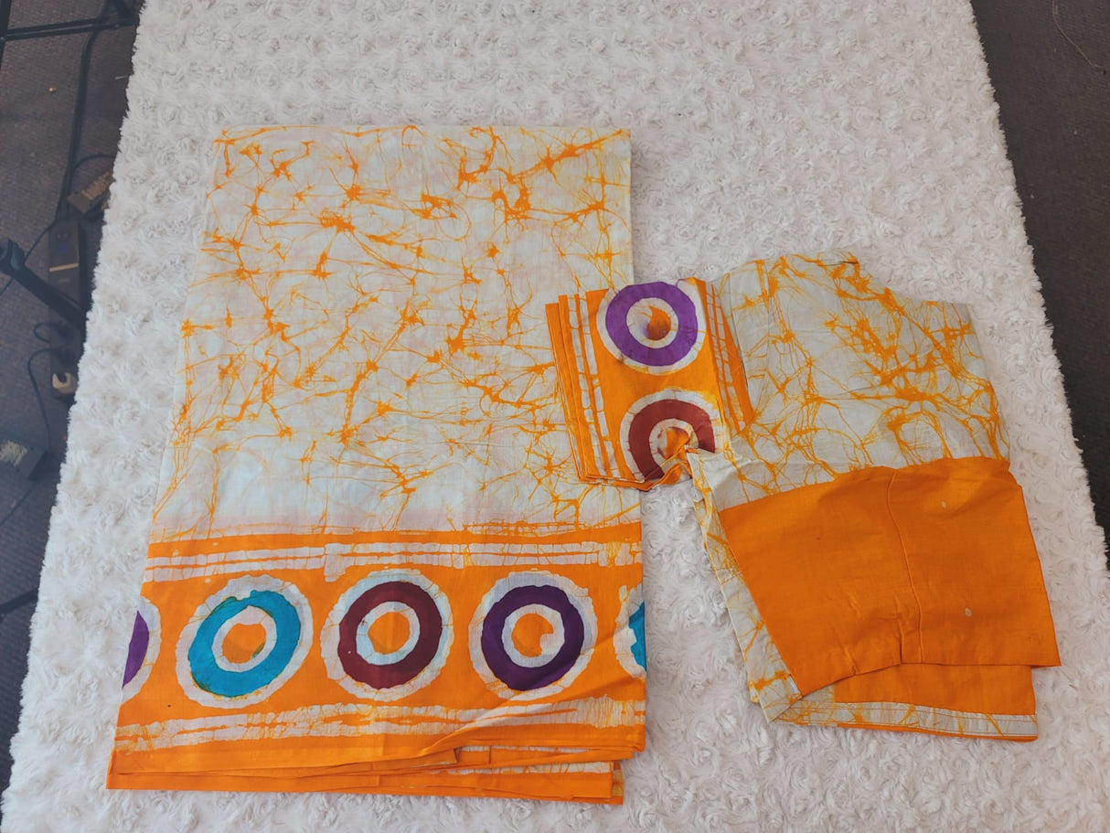 Cotton batik saree with stiched blouse