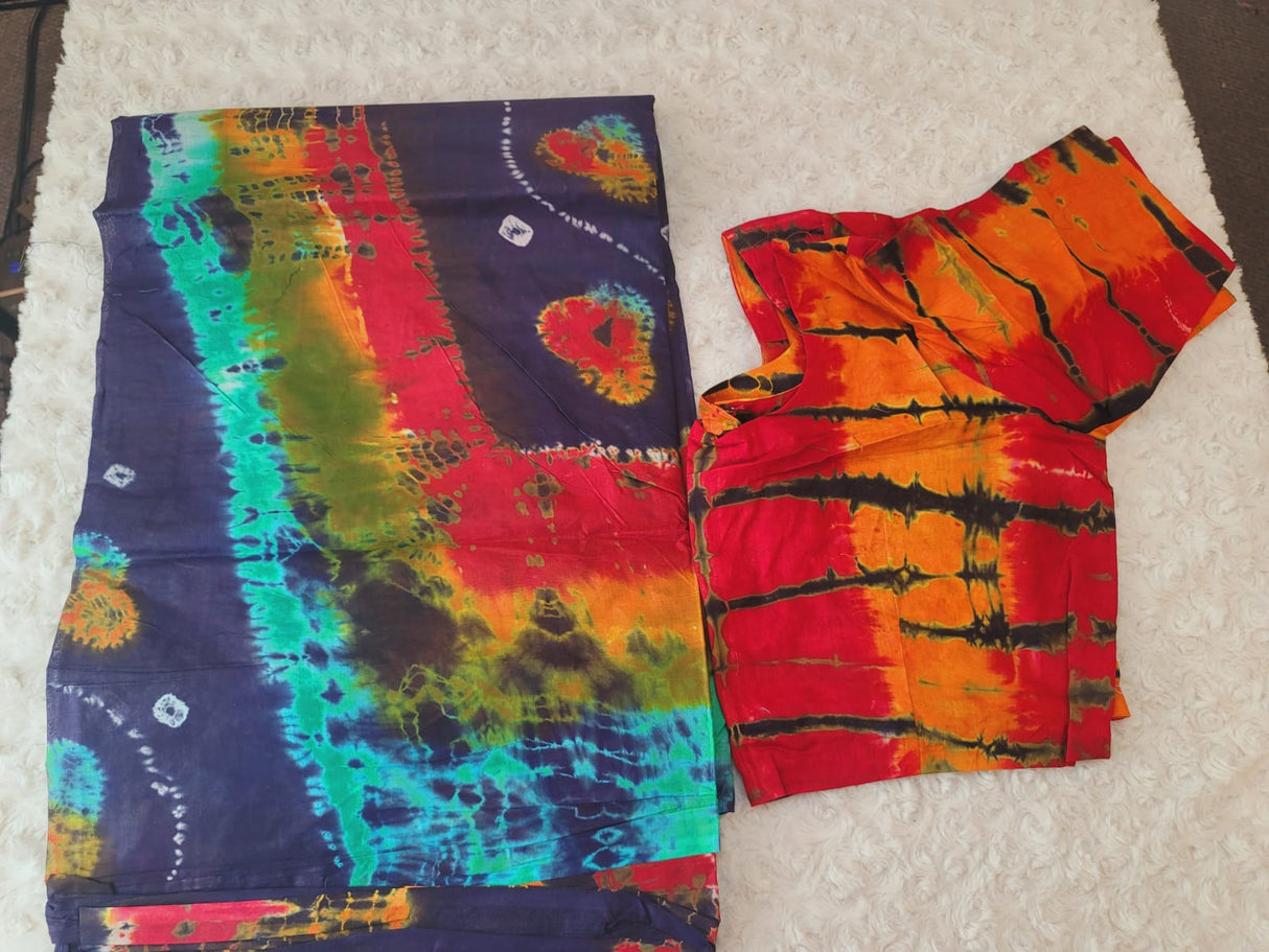 Cotton batik saree with stiched blouse