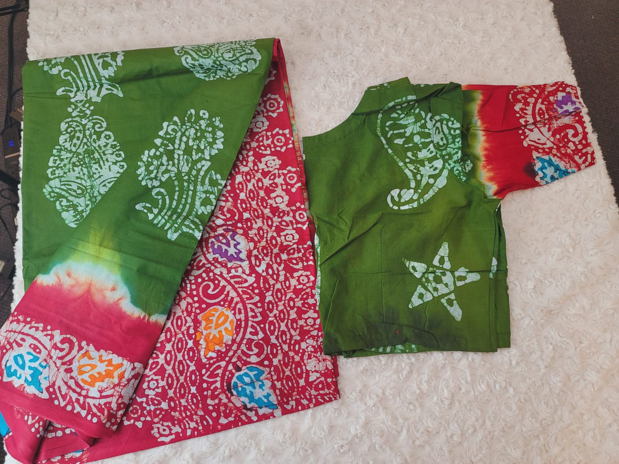 Cotton batik saree with stiched blouse