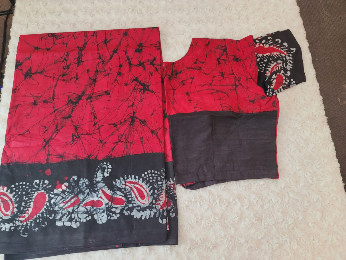 Cotton batik saree with stiched blouse