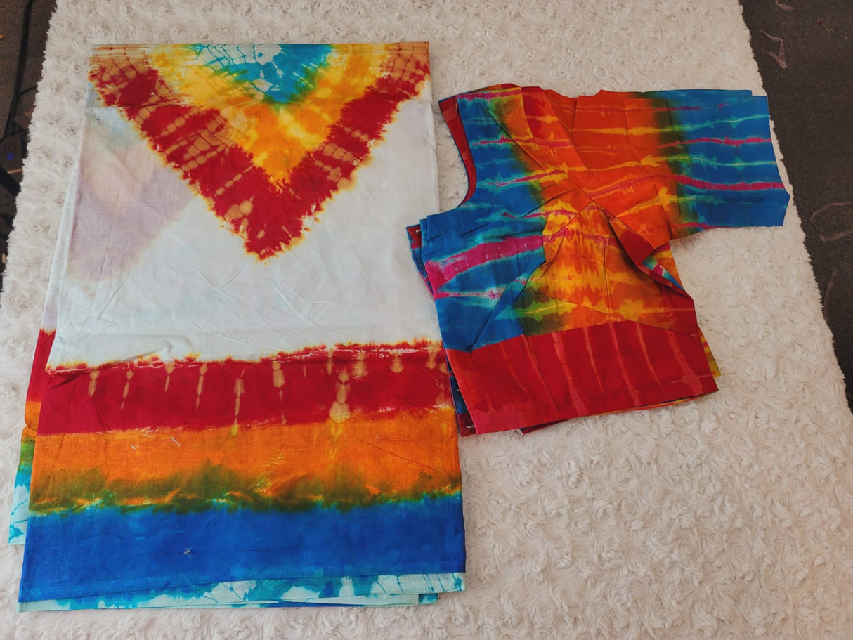 Cotton batik saree with stiched blouse