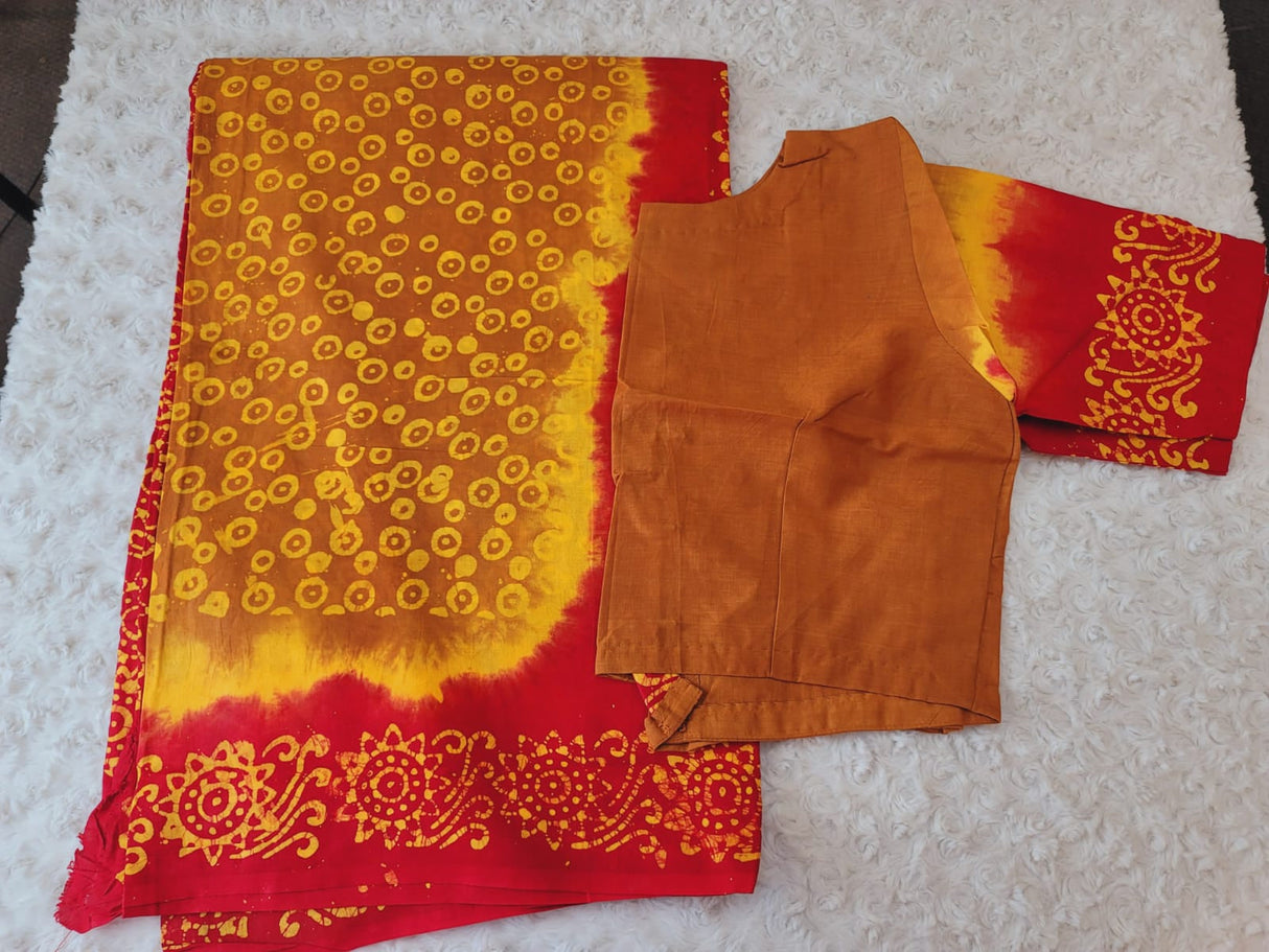 Cotton batik saree with stiched blouse