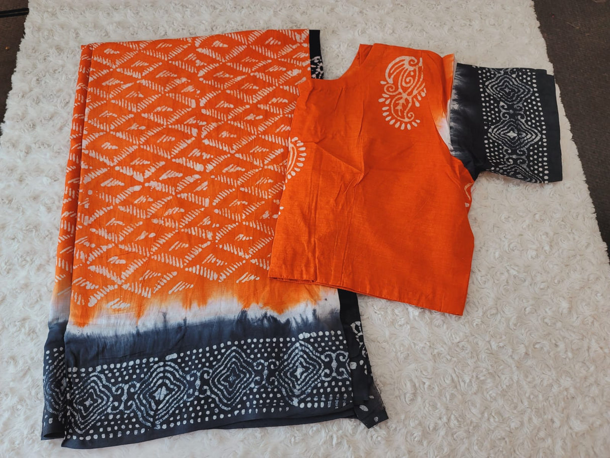 Cotton batik saree with stiched blouse